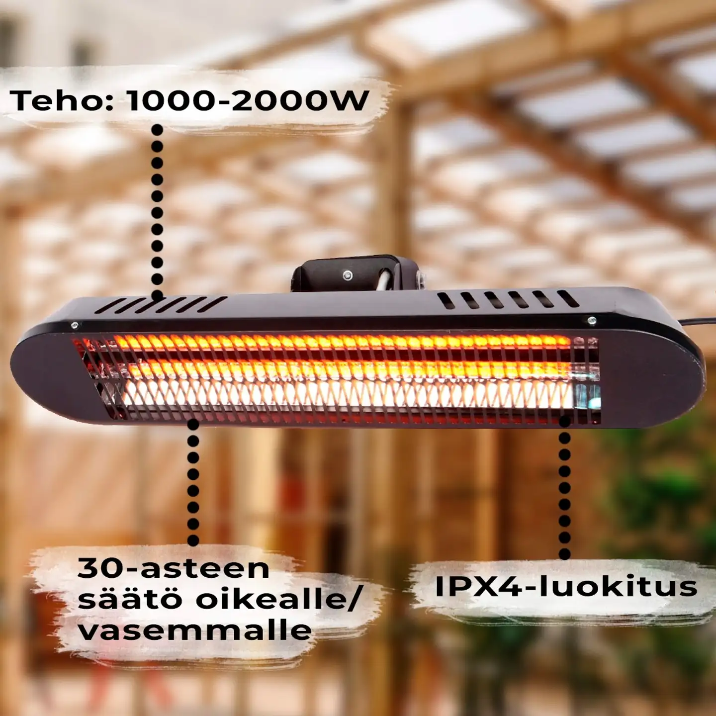 Fornorth Terassilämmitin seinään Premium 2000W etäohjaus, musta - 6