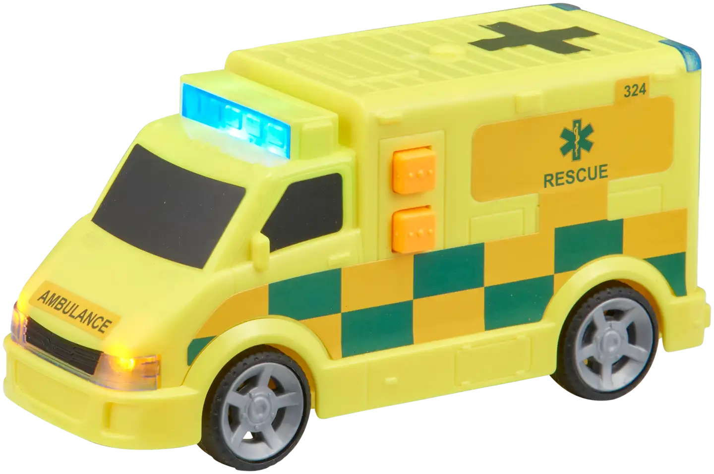 Teamsterz lelu Mighty Machines pieni keltainen ambulanssi valoilla ja äänillä