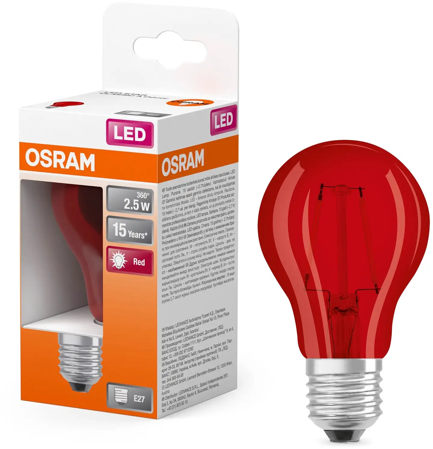 OSRAM LED-värilamppu Star Decor 2,5W punainen 45lm E27 lasi - 3
