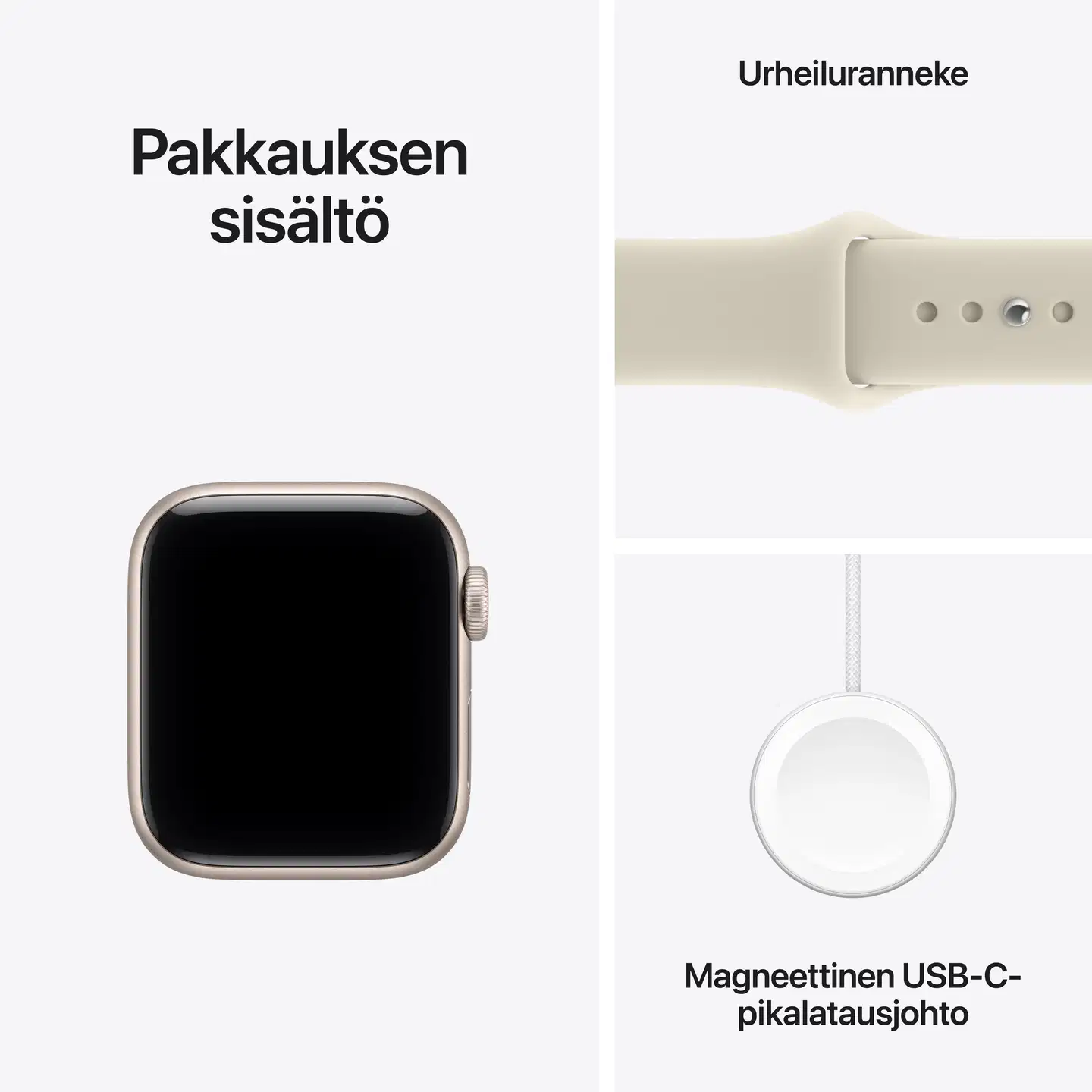 Apple Watch SE 3 GPS 44 mm:n tähtivalkea alumiinikuori ja hiekanvärinen urheiluranneke - S/M - MJL34QN/A - 3