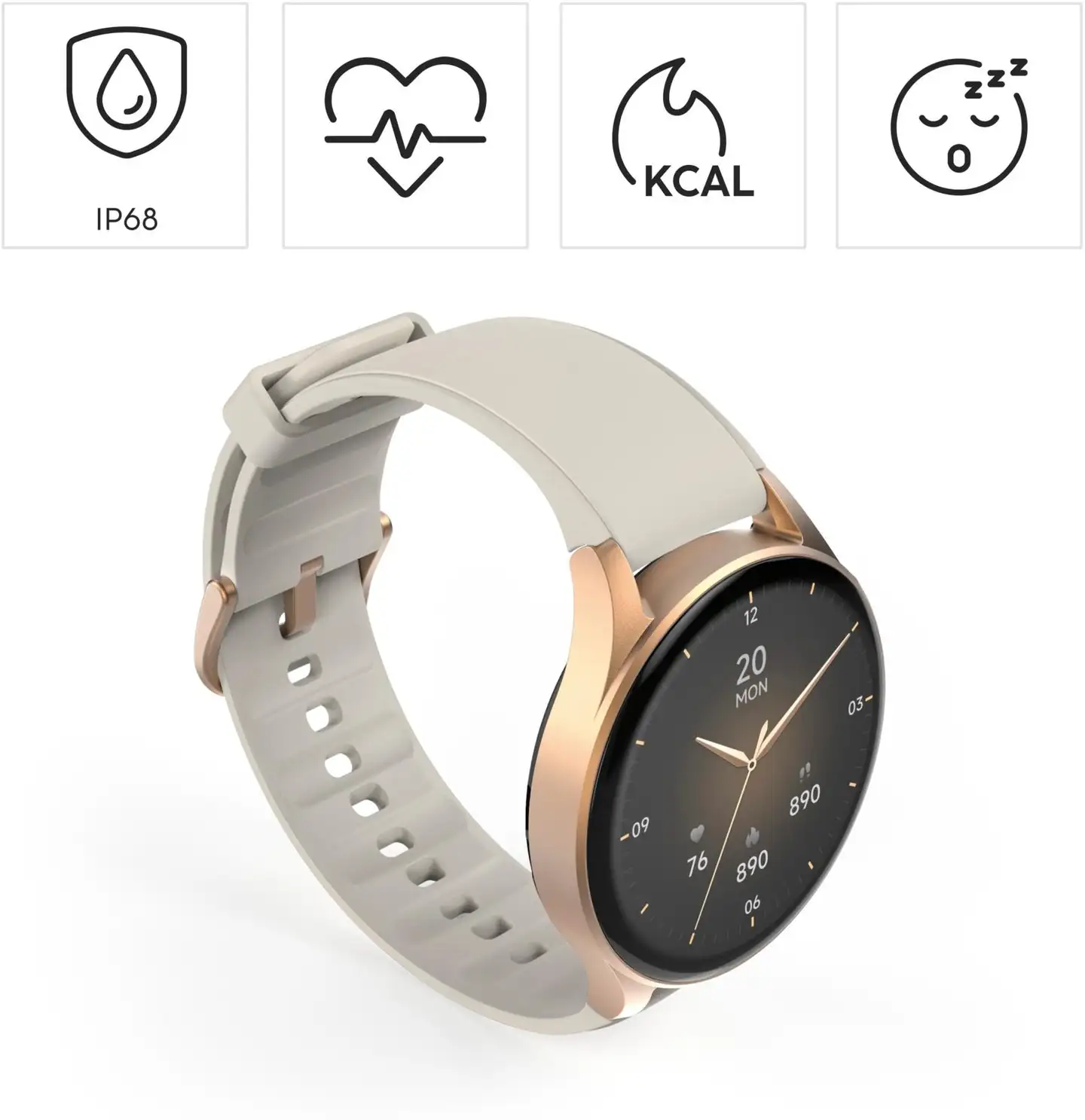 Hama Smart Watch 8900 älykello, GPS, AMOLED 1.32", IP68, kulta/beige - 4