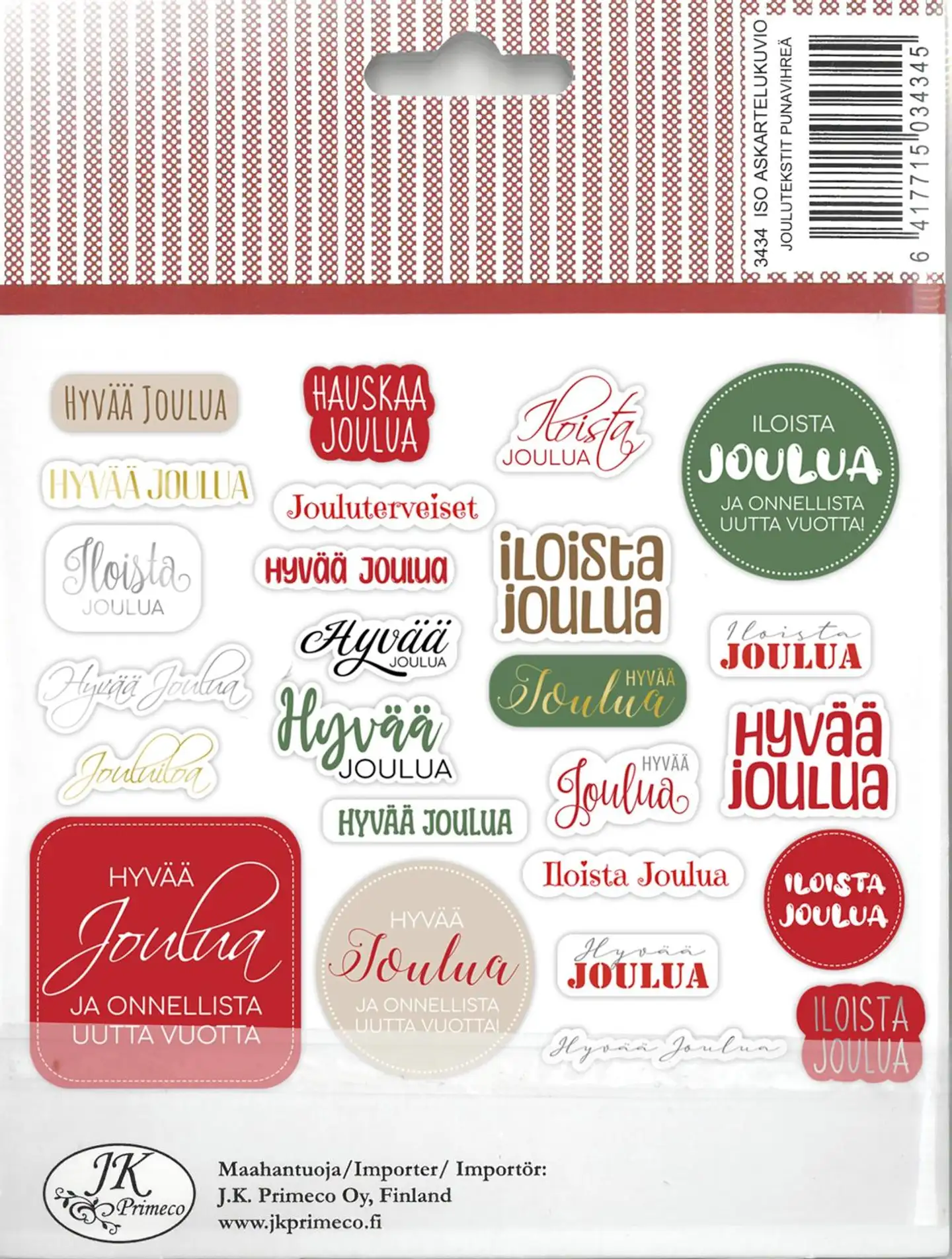 J.K. Primeco isot askartelukuviot Joulutekstit punavihreä 25kpl - 2