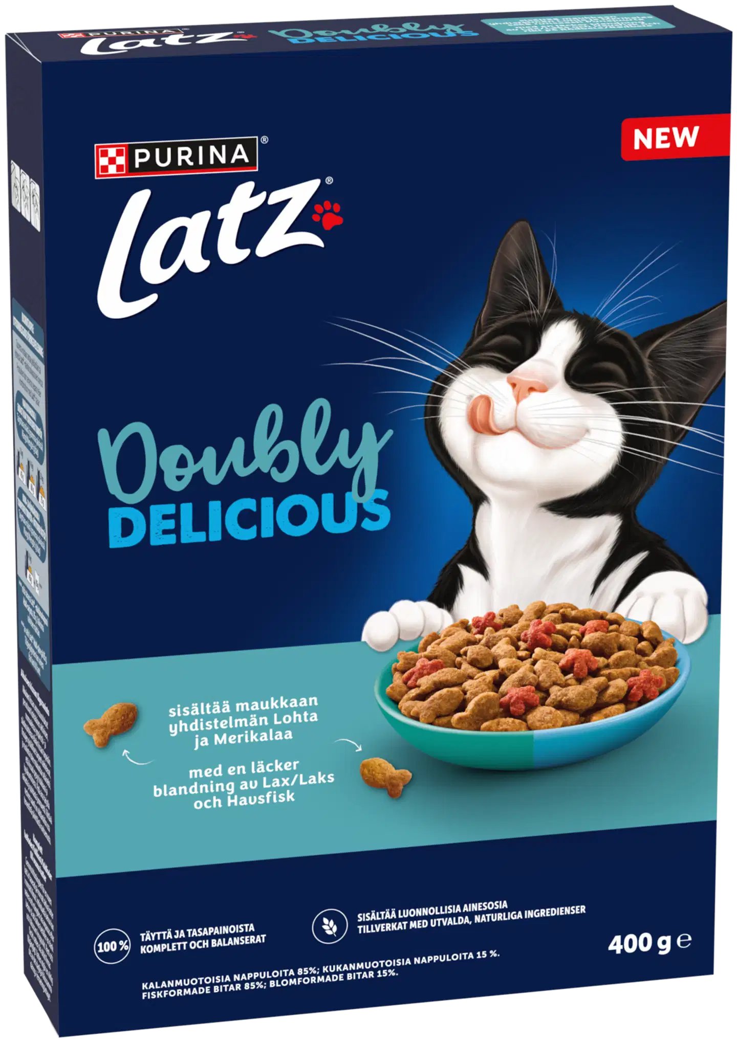 Purina Latz Doubly Delicious Lohta ja Merikalaa Kissan kuivaruoka 400g