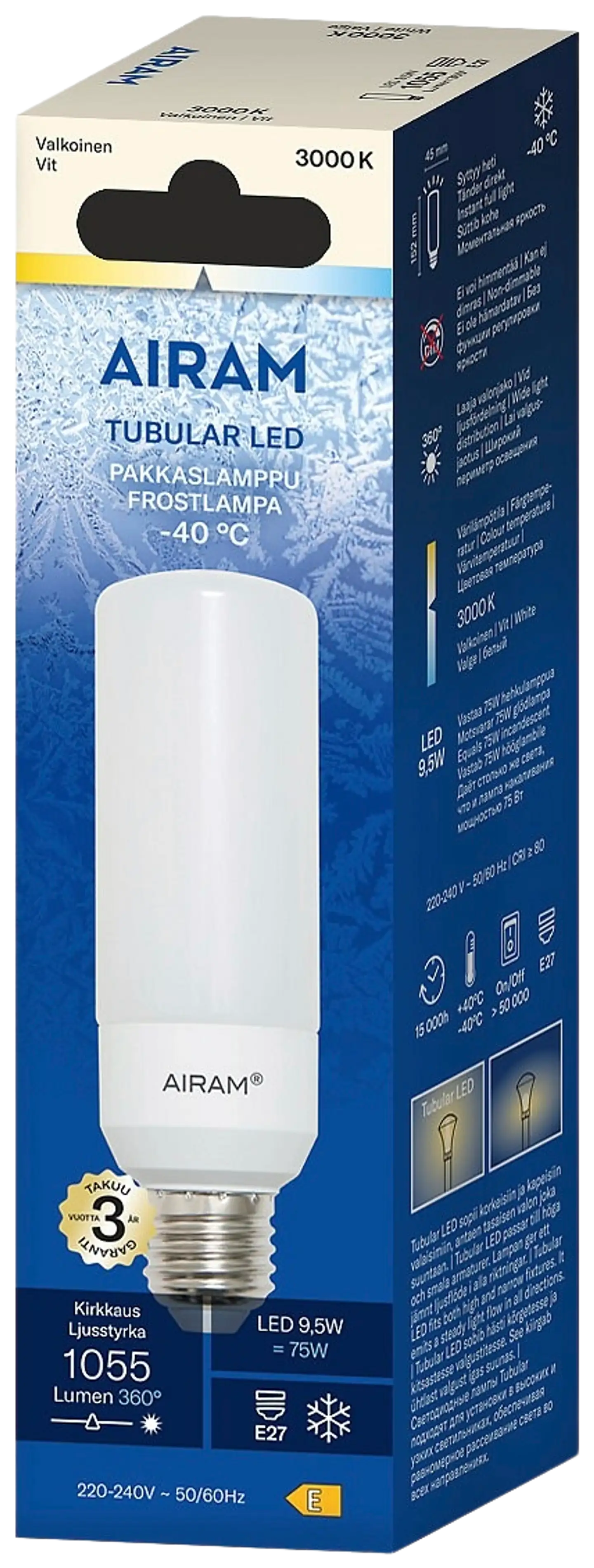 Airam Oiva opaali tubular pakkaslamppu E27 3000K 1055lm - 2