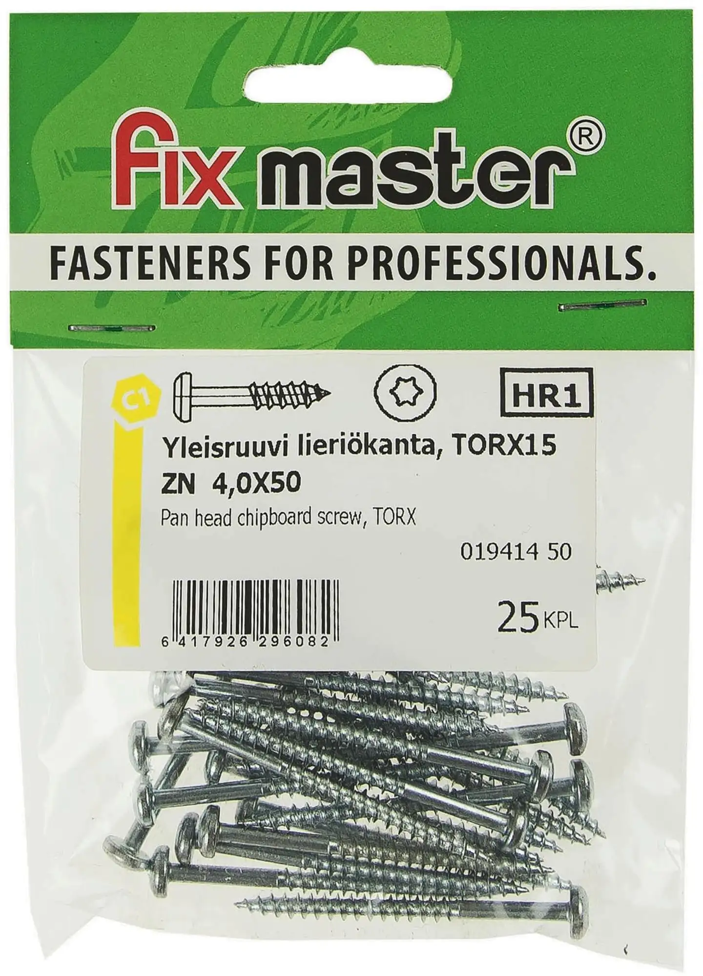 Fix Master yleisruuvi kupukanta osakierre 4,0X50 torx15 sinkitty 25 kpl