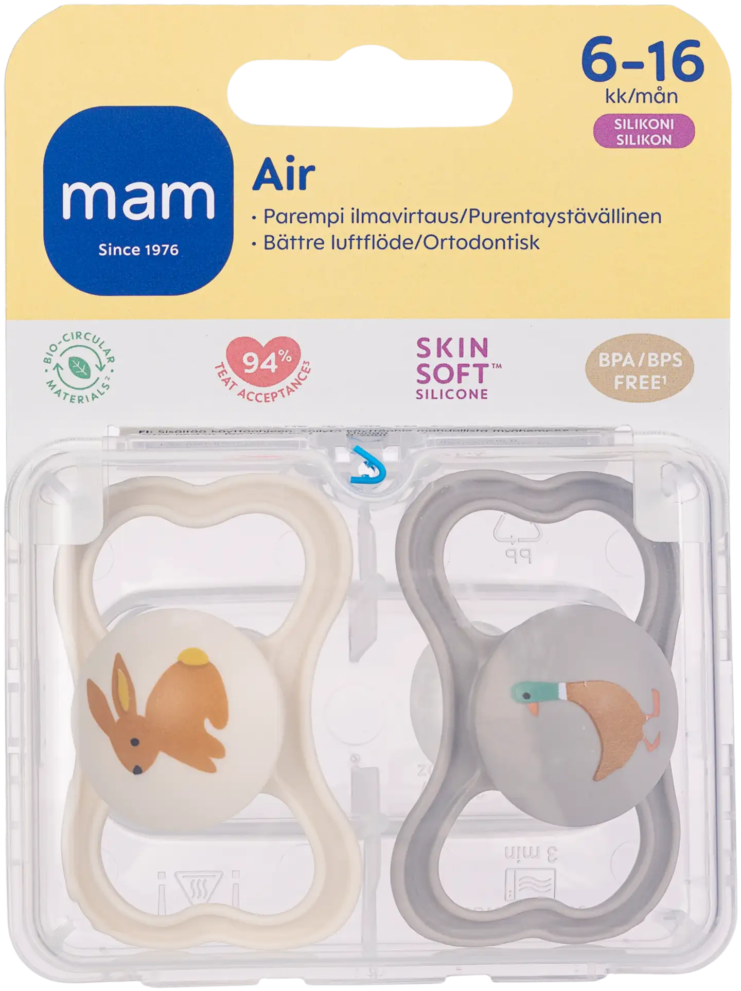 MAM Air tutti 2kpl, silikoni 6-16kk