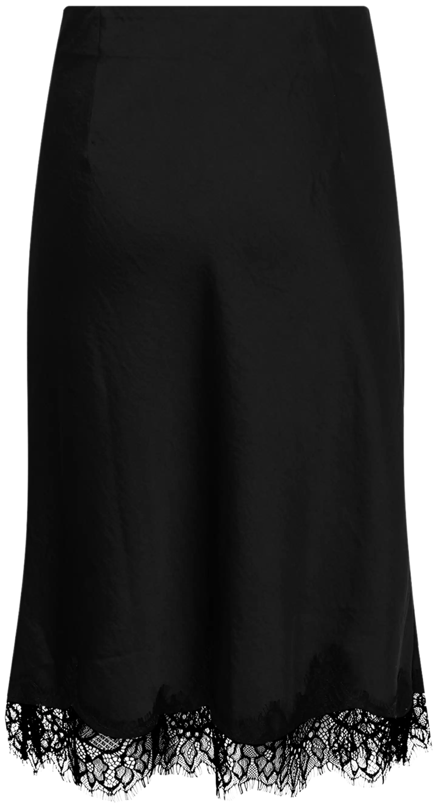 WKLY. Naisten lyhyt satiini hame, pitsisomiste helmassa - BLACK - 2