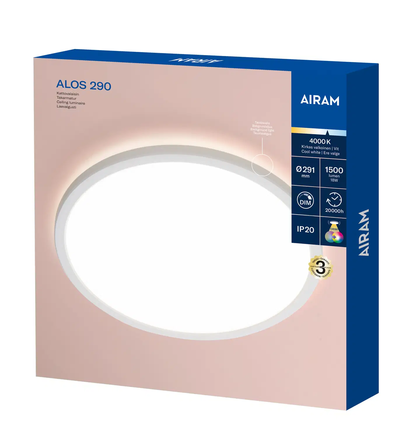 Airam Alos 290 plafondi IP20 18W/940 step dim valkoinen - 2