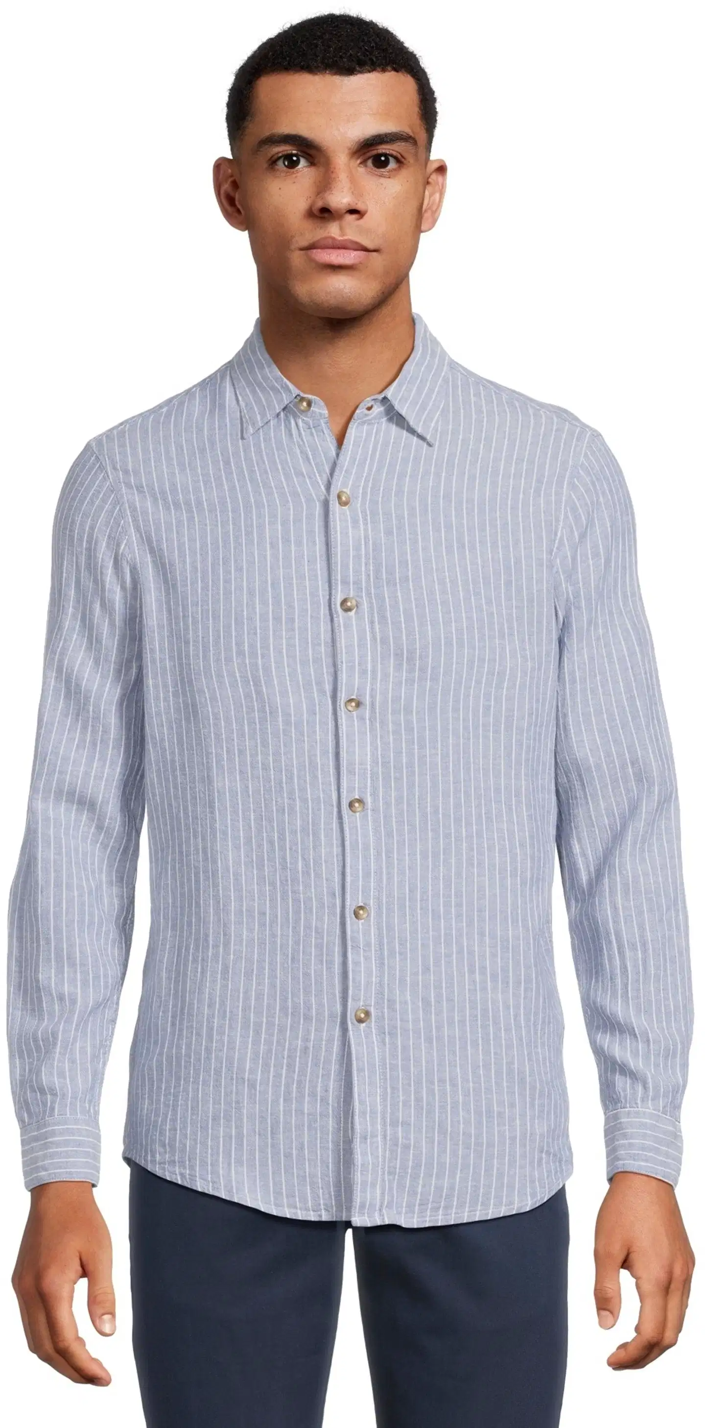 London Fog miesten raidallinen pellavakauluspaita 194LF15263 - Blue striped - 1