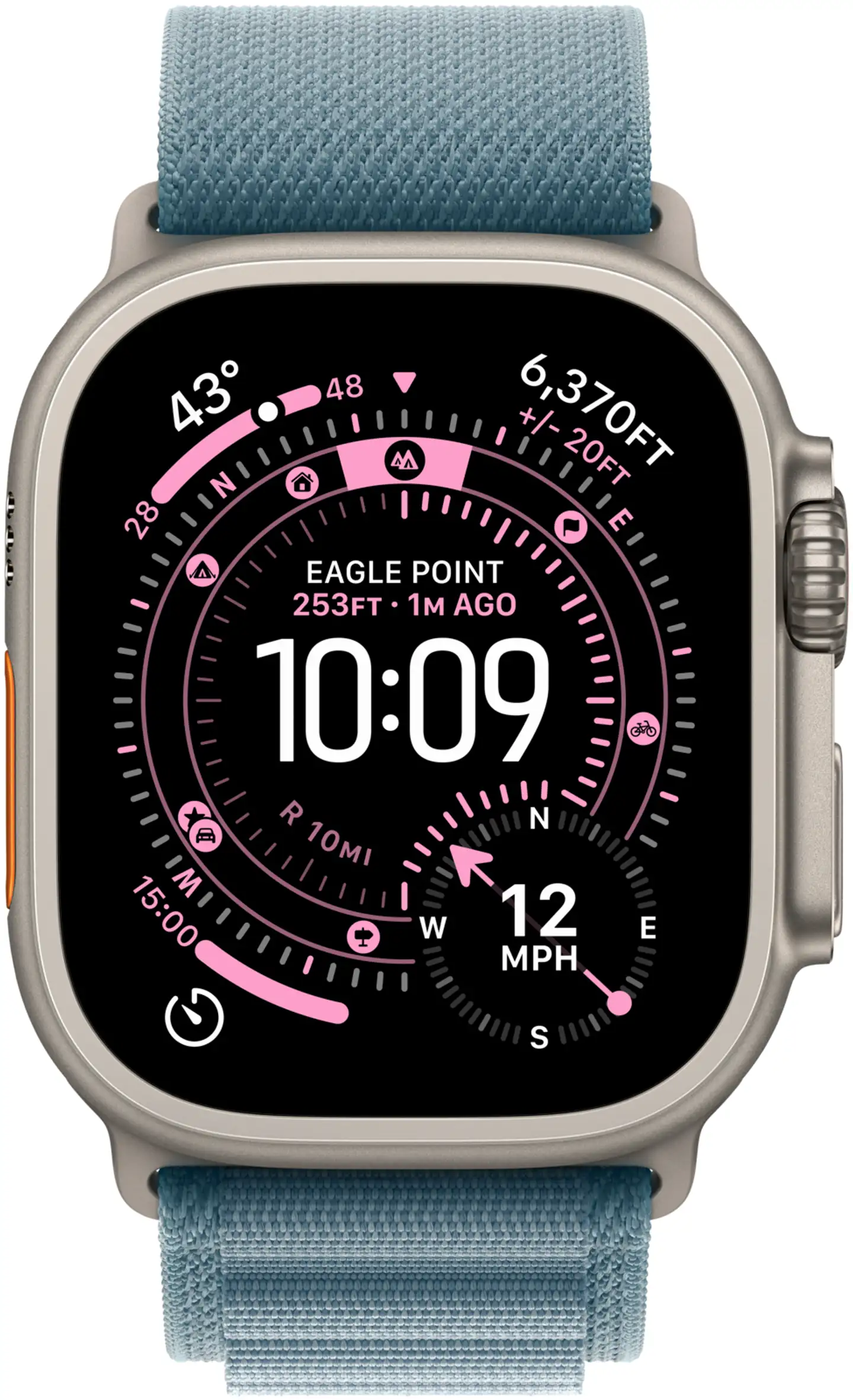 Apple Watch Ultra 3 GPS + Cellular 49mm luonnontitaani kotelo, vaaleansininen Alpine ranneke - M - MEWM4KS/A - 1