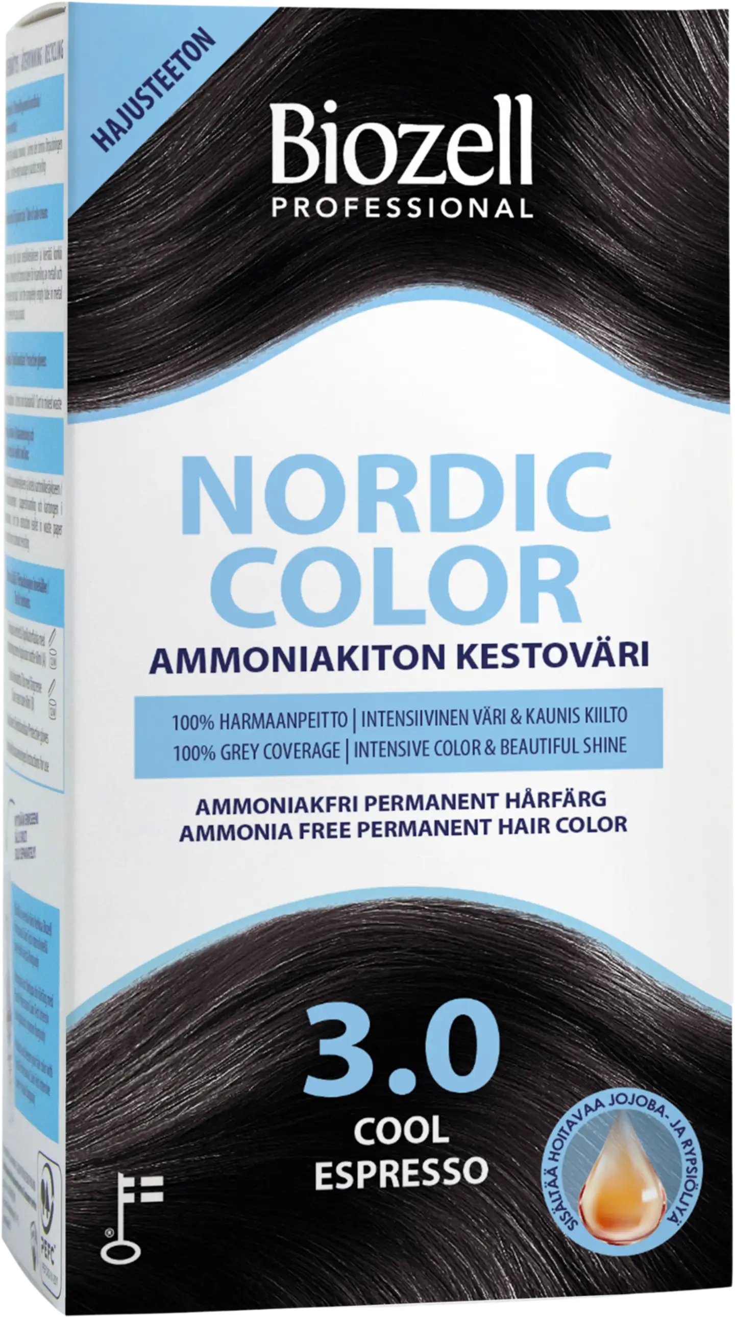 Biozell Professional Nordic Color ammoniakiton kestoväri Cool Espresso 3.0 2x60ml