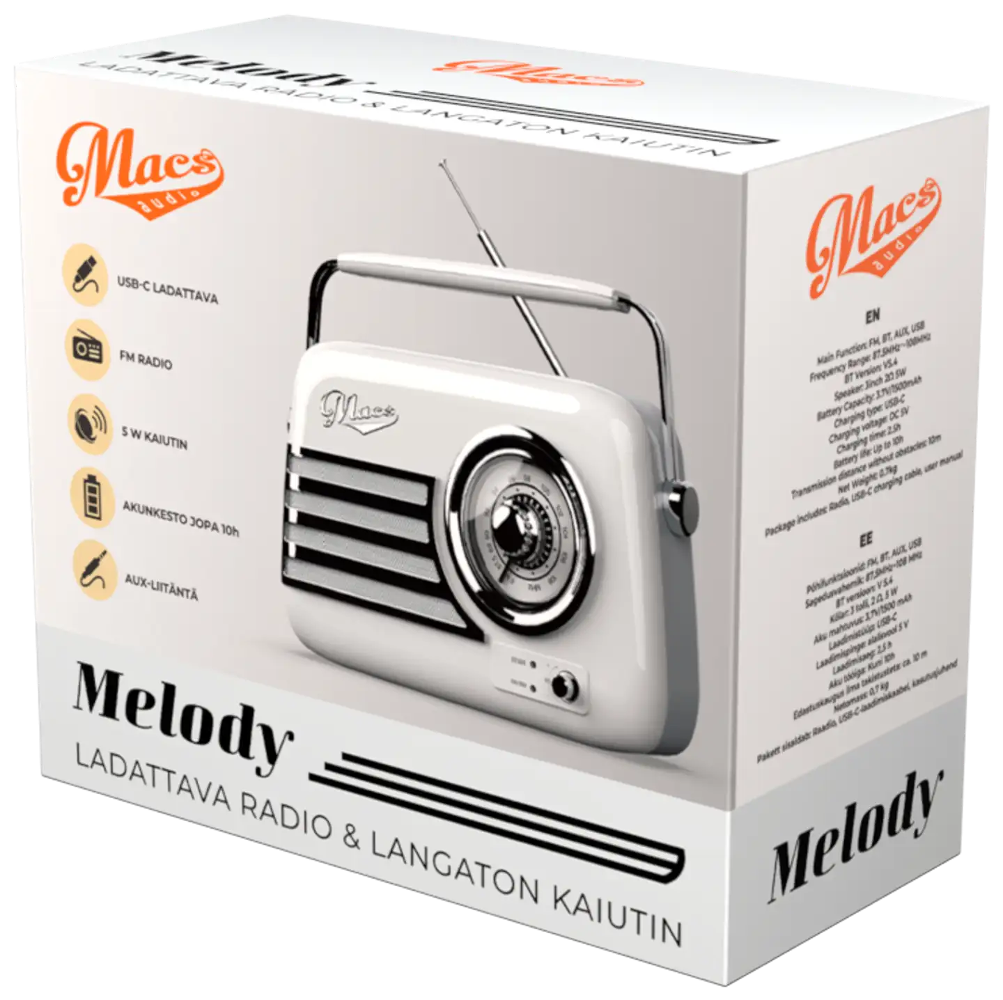 Macs radio Bluetooth kaiuttimella Melody valkoinen - 1