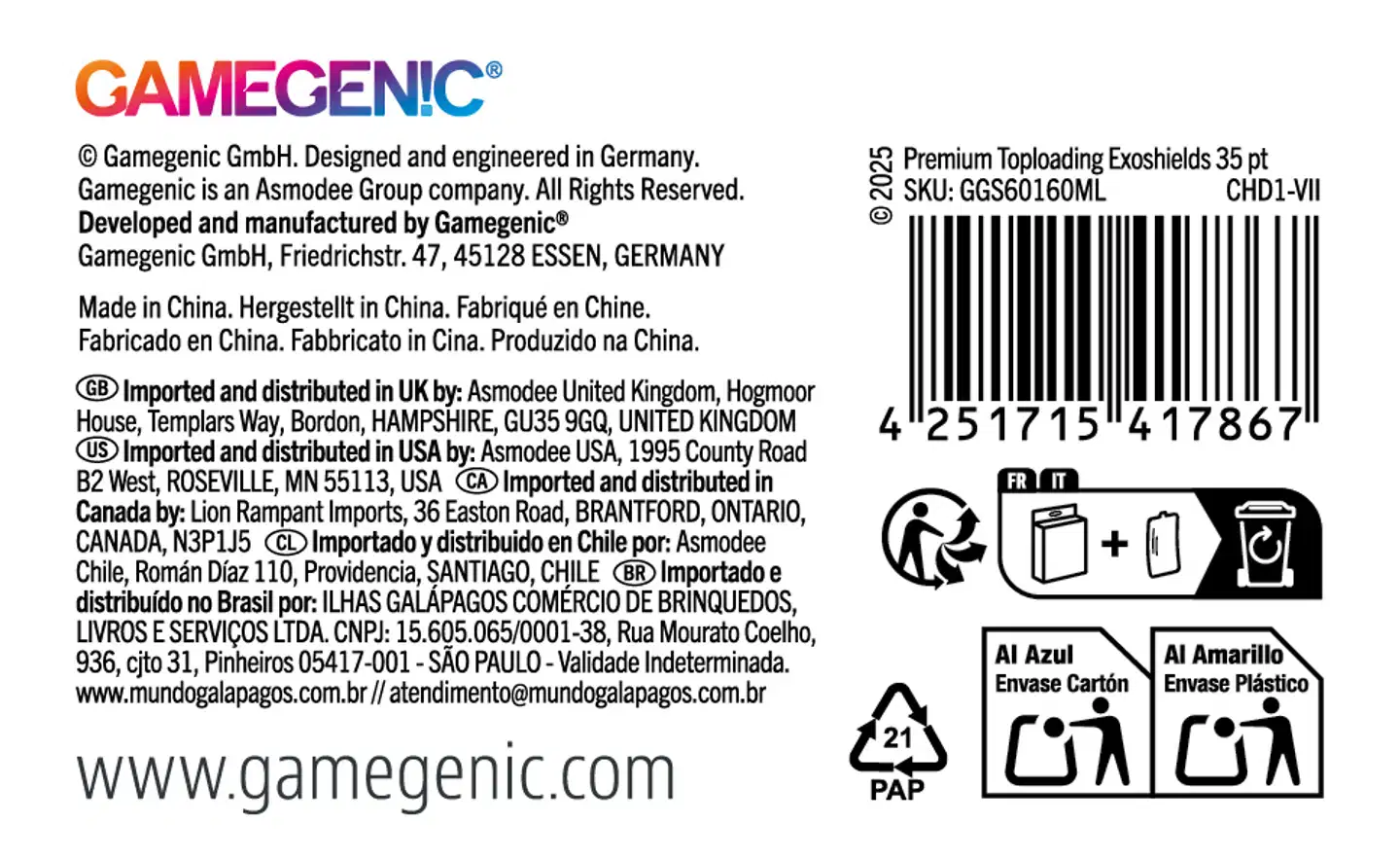 Gamegenic Premium Toploading Exoshields -korttisuojat, 25 kpl - 3