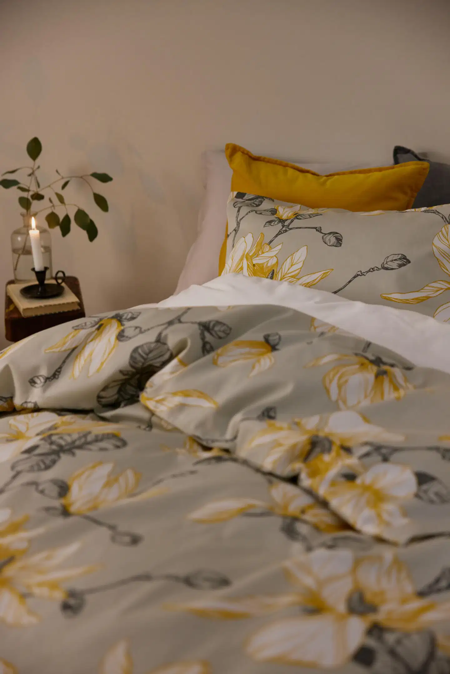 Finlayson satiini pussilakanasetti Magnolia  150X210+50x60  harmaa-keltainen - 2