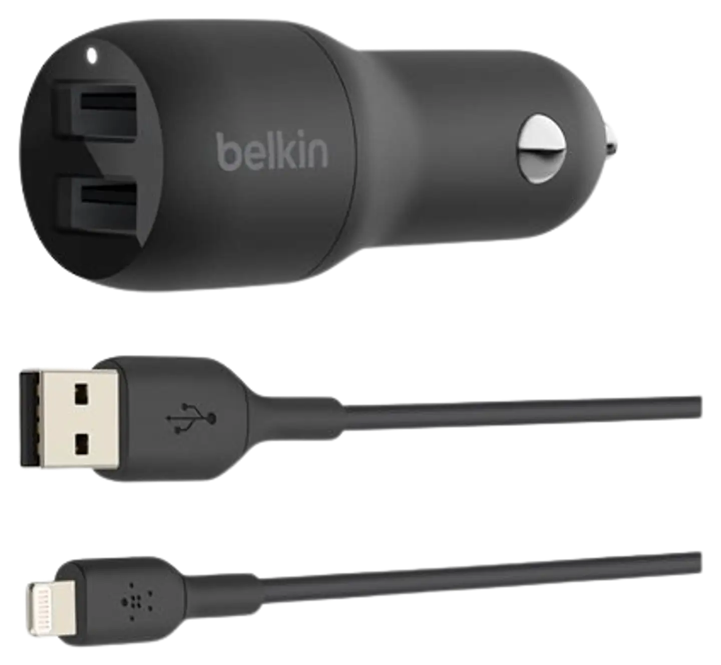 Belkin autolaturi 2 x USB-A + lightning -kaapeli 1m