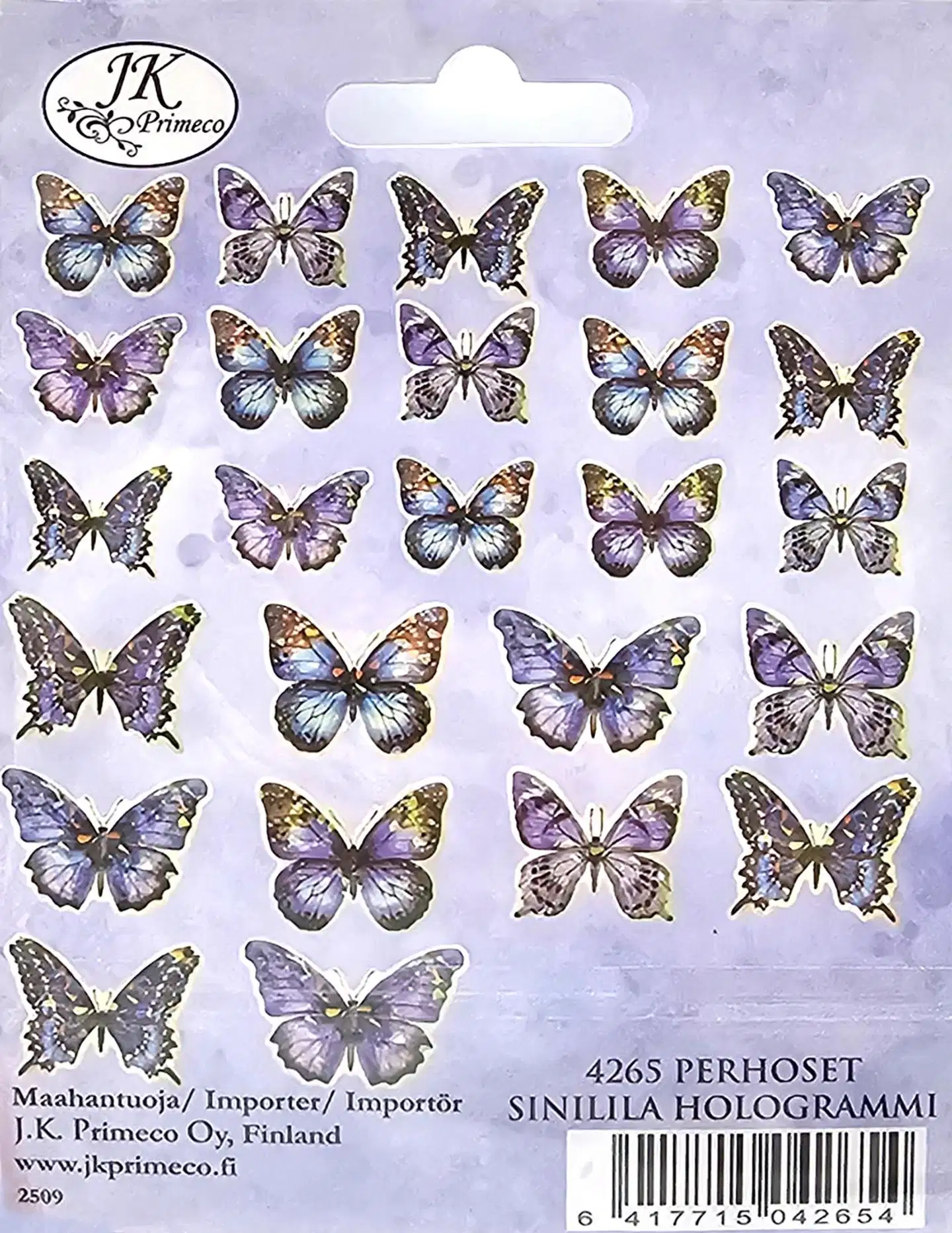J.K. Primeco tarra Perhoset sinilila hologrammi 25kpl - 2