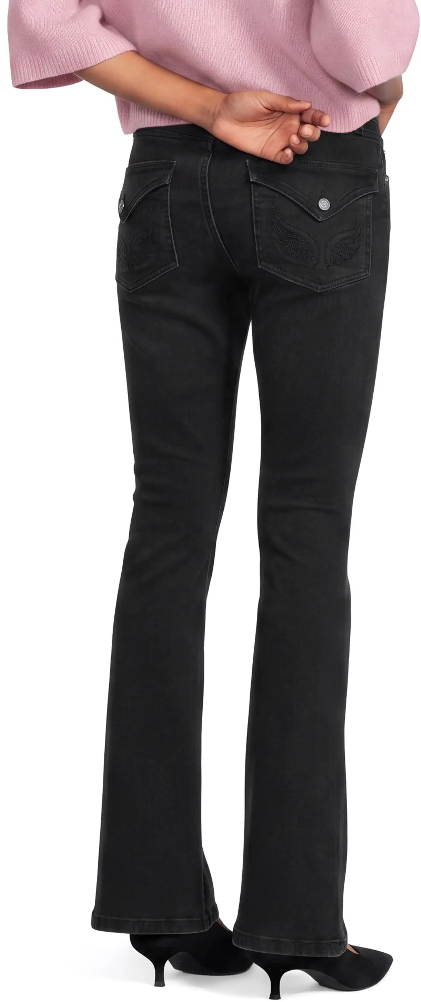 WKLY. naisten flare leg -farkut, matala istuvuus, koristeelliset läppätakataskut 222W282680 - Black denim - 3