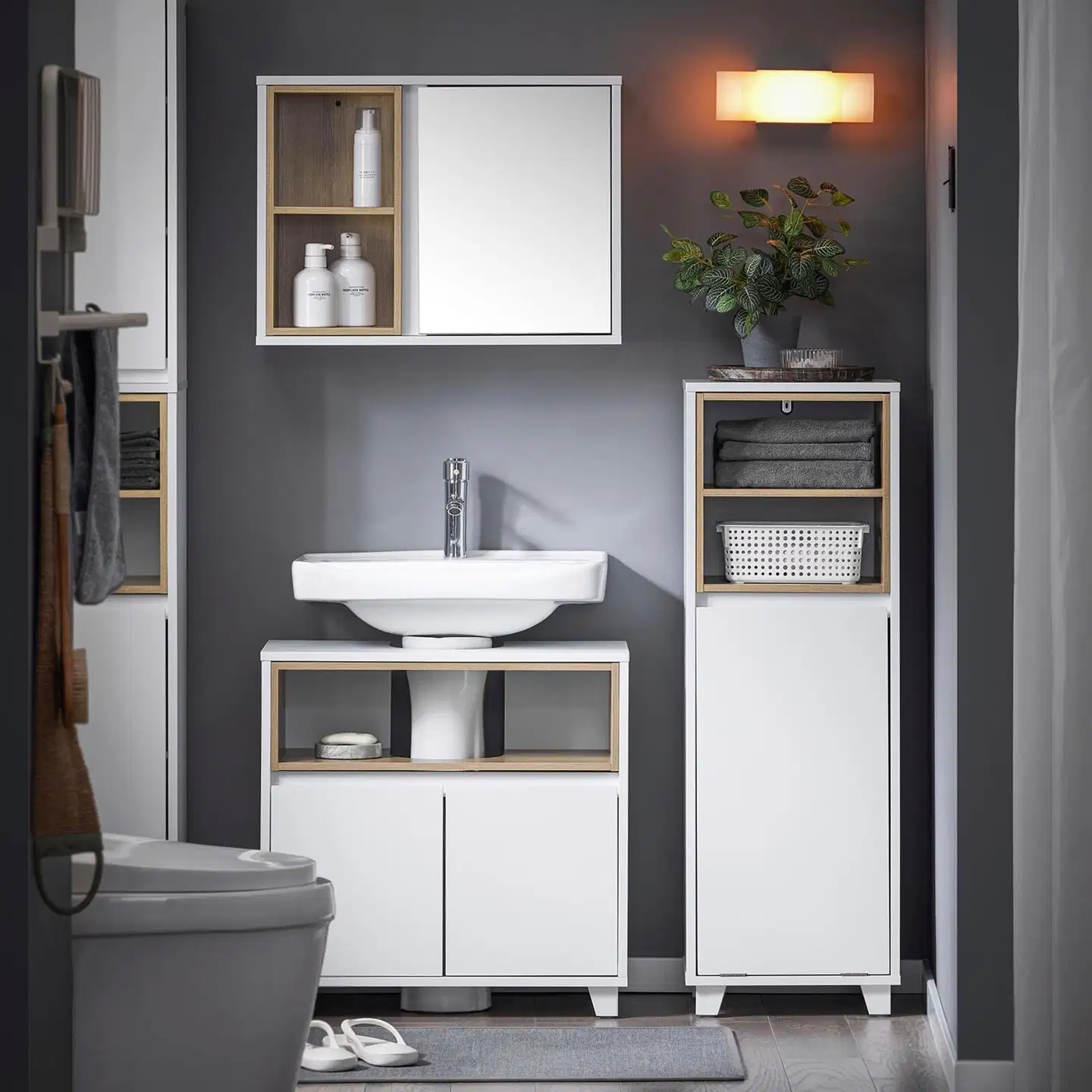 SoBuy kylpyhuonekaappi valkoinen BZR146-W - 2
