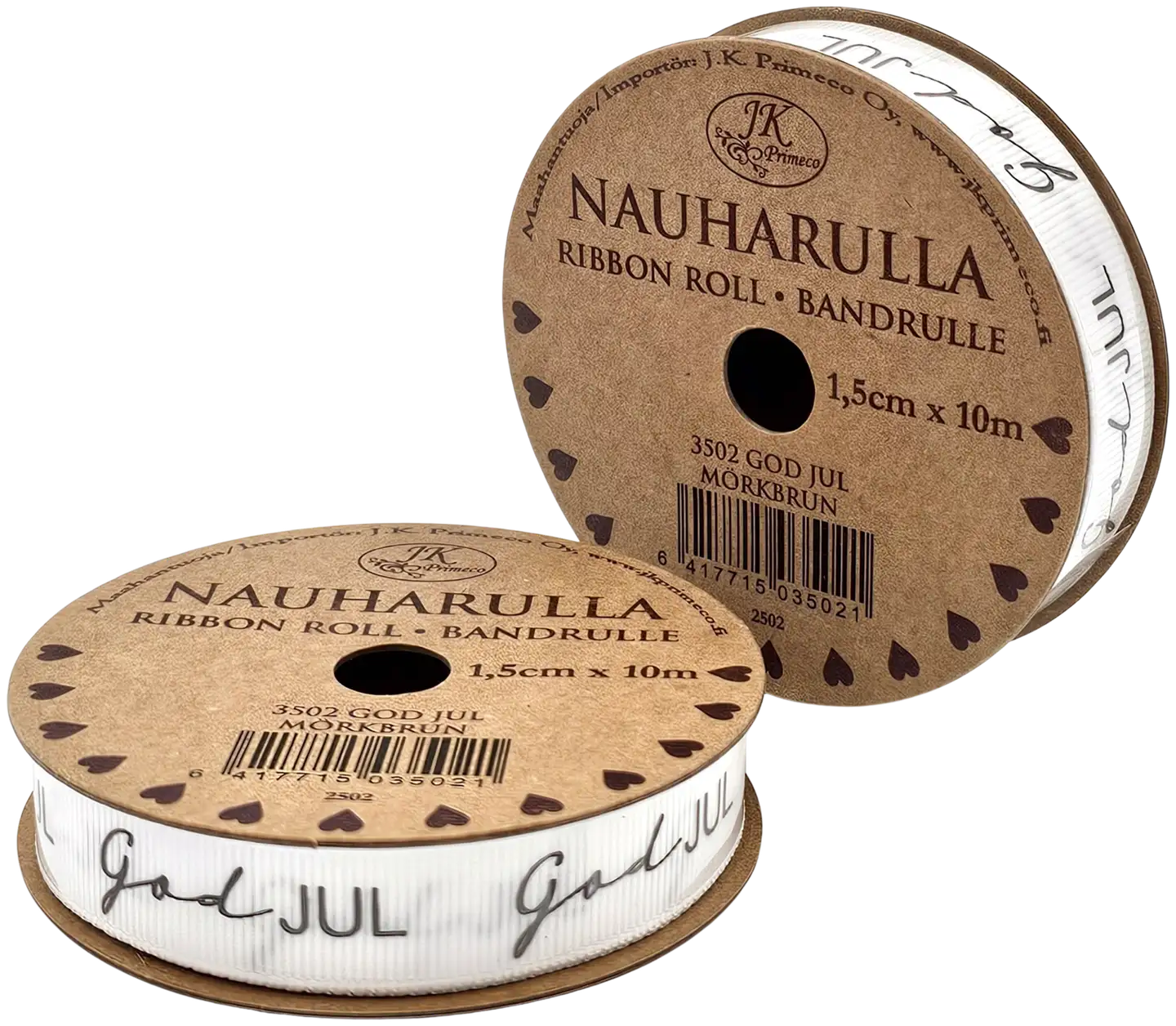 J.K. Primeco nauharulla 1,5cm x 10m God jul mörkbrun