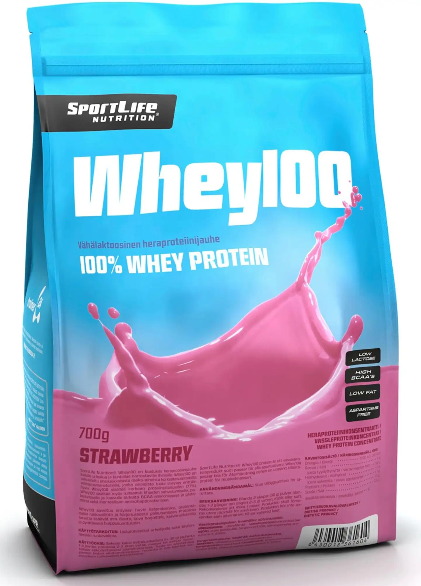 SportLife Nutrition Whey100 700g mansikka heraproteiinijauhe