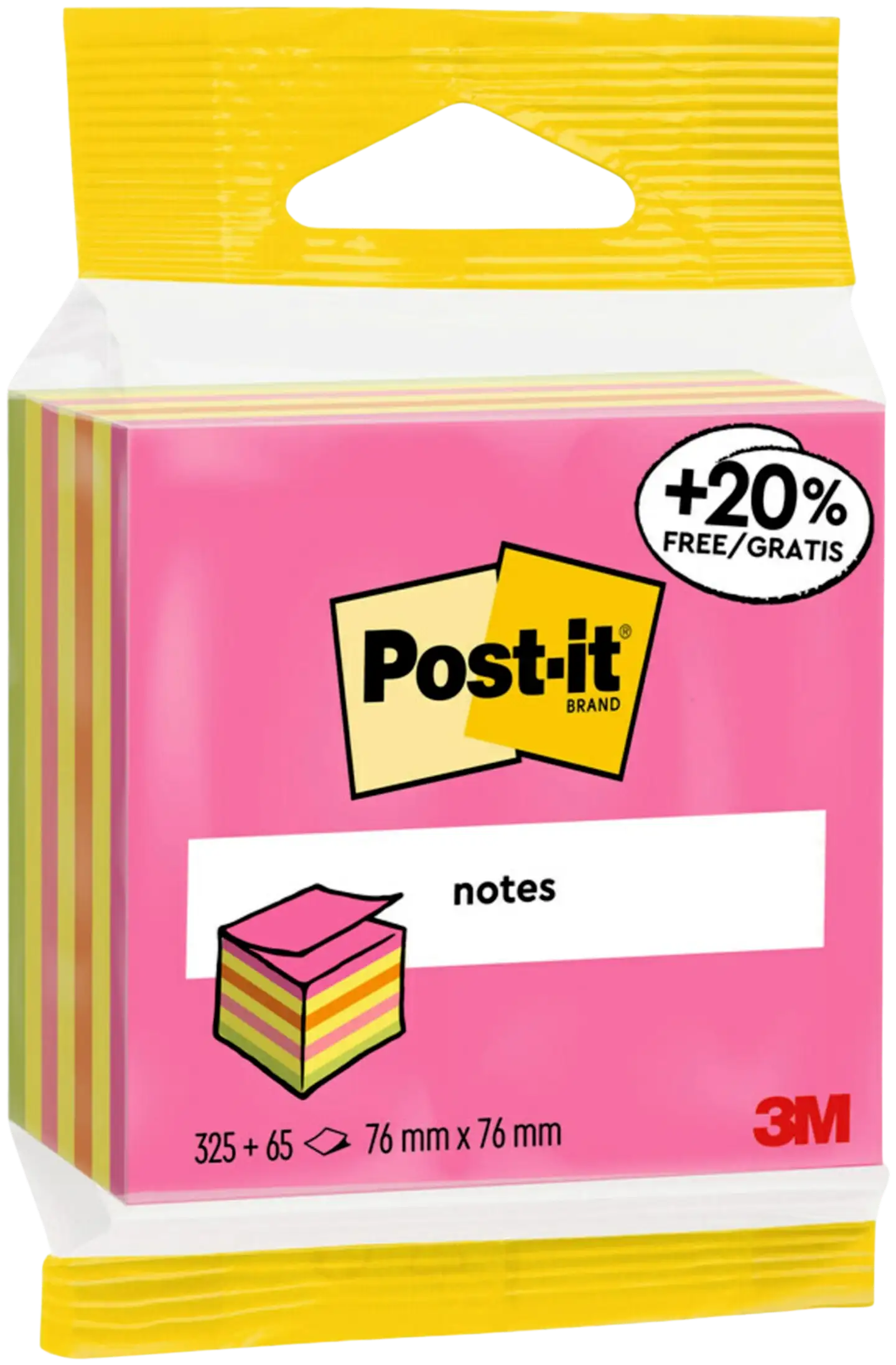 Post-it®-Viestilappukuutio, Vaaleanpunainen ja Keltainen, 76 mm x 76 mm - 2