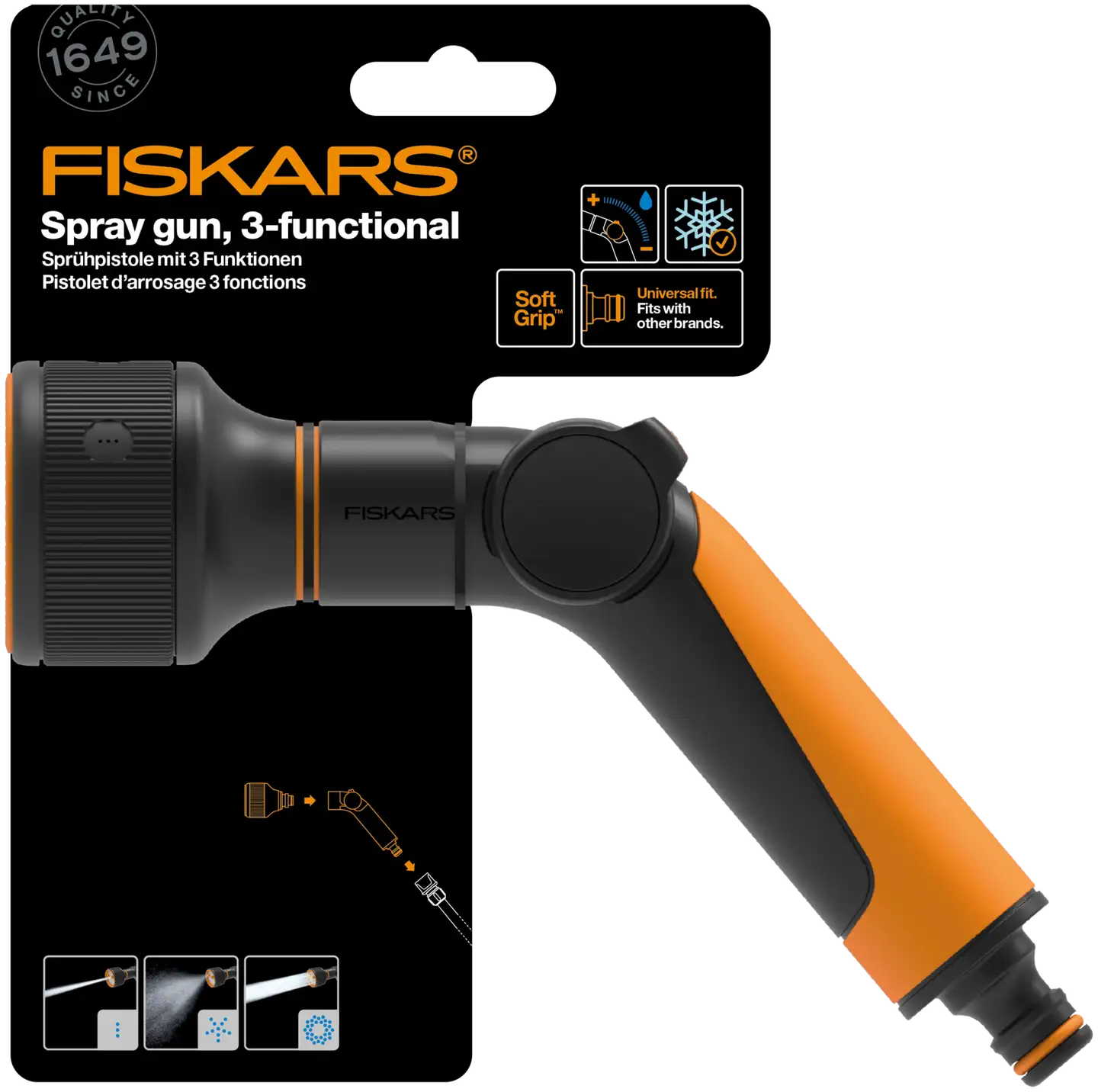 Fiskars CF kastelupistooli, 3-s., peukalokytkin - 4