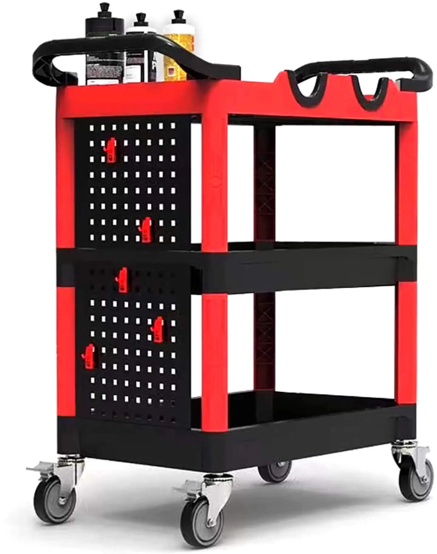 Maxshine 702312 Premium Detailing-kärry – raskaan sarjan 3-tasoinen työkalukärry 4” lukittavilla pyörillä, pullotelineillä, kiillotinkannattimilla ja säädettävillä hyllyillä - 1