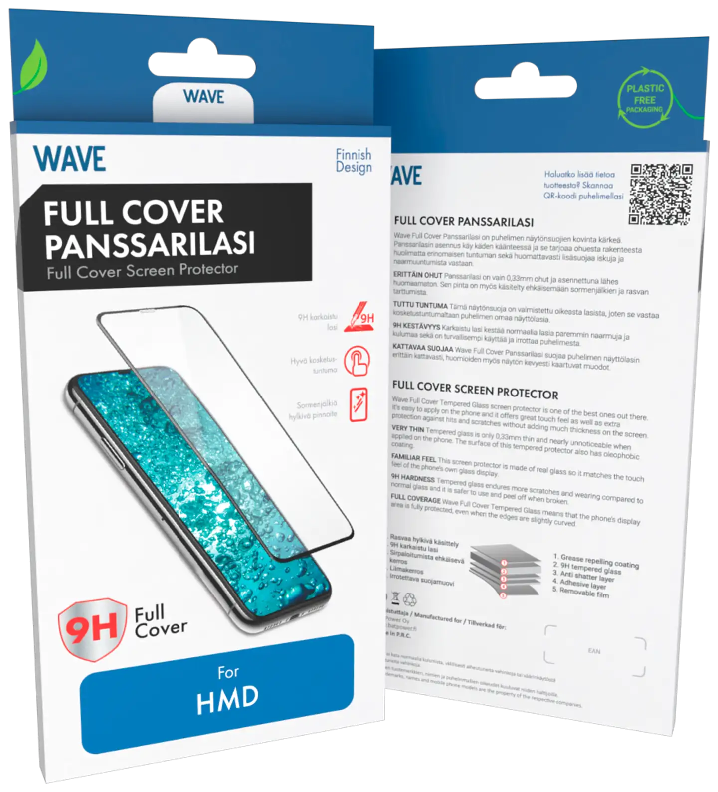 Wave Full Cover Panssarilasi, HMD Pulse Pro, Musta Kehys