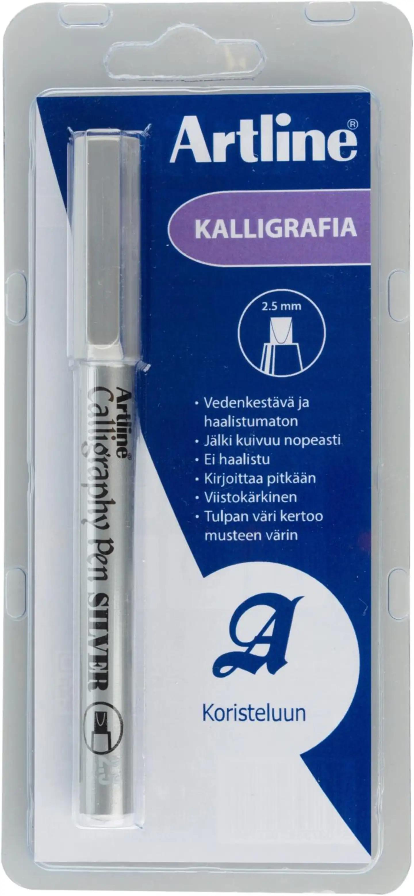 Artline kalligrafiakynä 2,5mm hopea