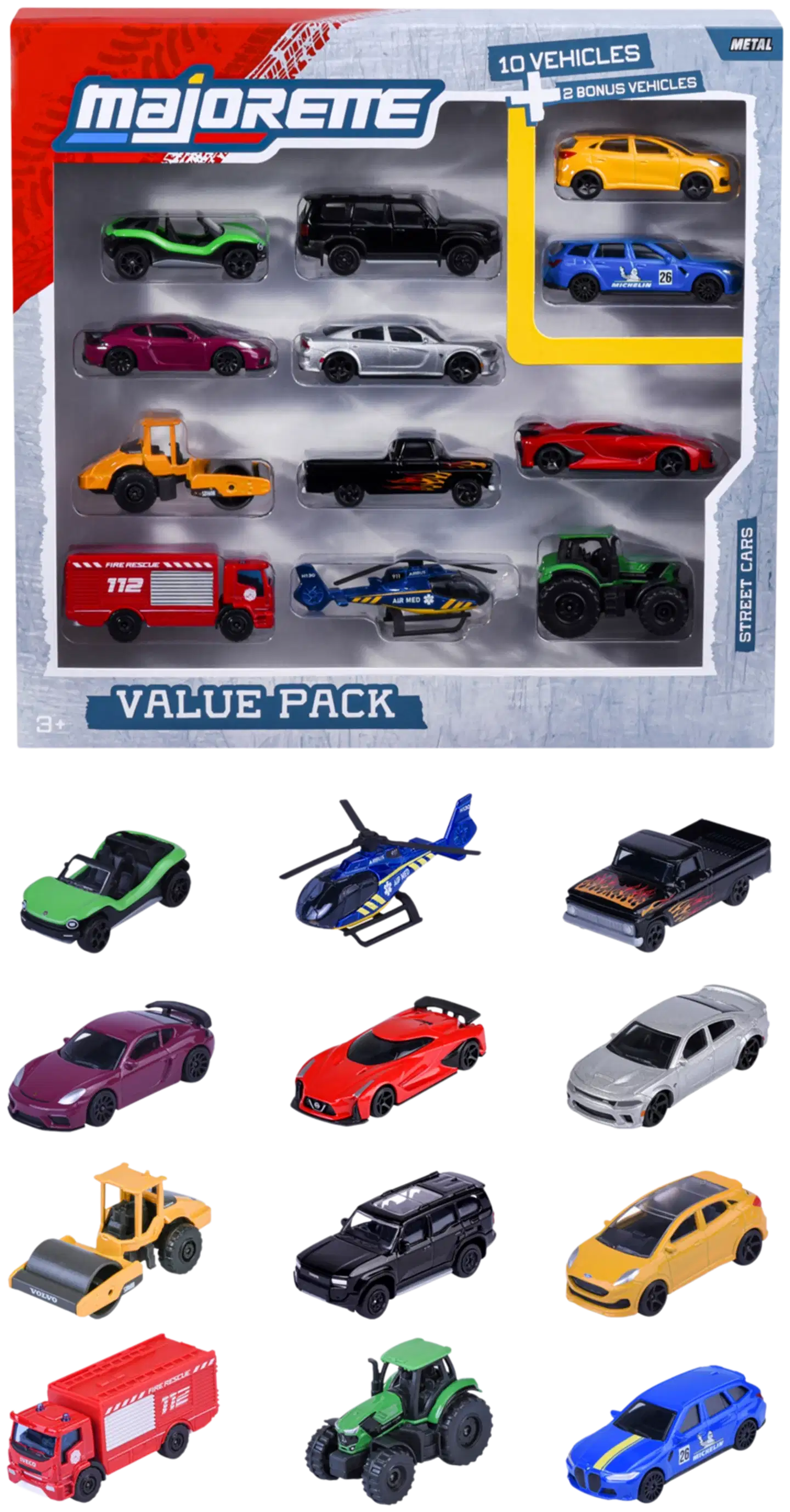 Majorette- Street Cars 12 ajoneuvon pakkaus, 1:64, 7,5 cm, die-cast - 1