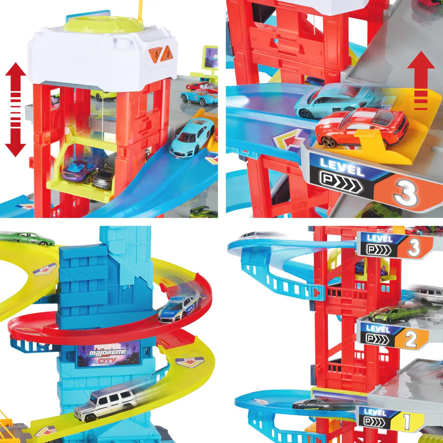 Majorette - Double Track Garage, nelikerroksinen autotalli ja 4 autoa, 7,5 cm, die-cast, moottoroitu hissi - 3