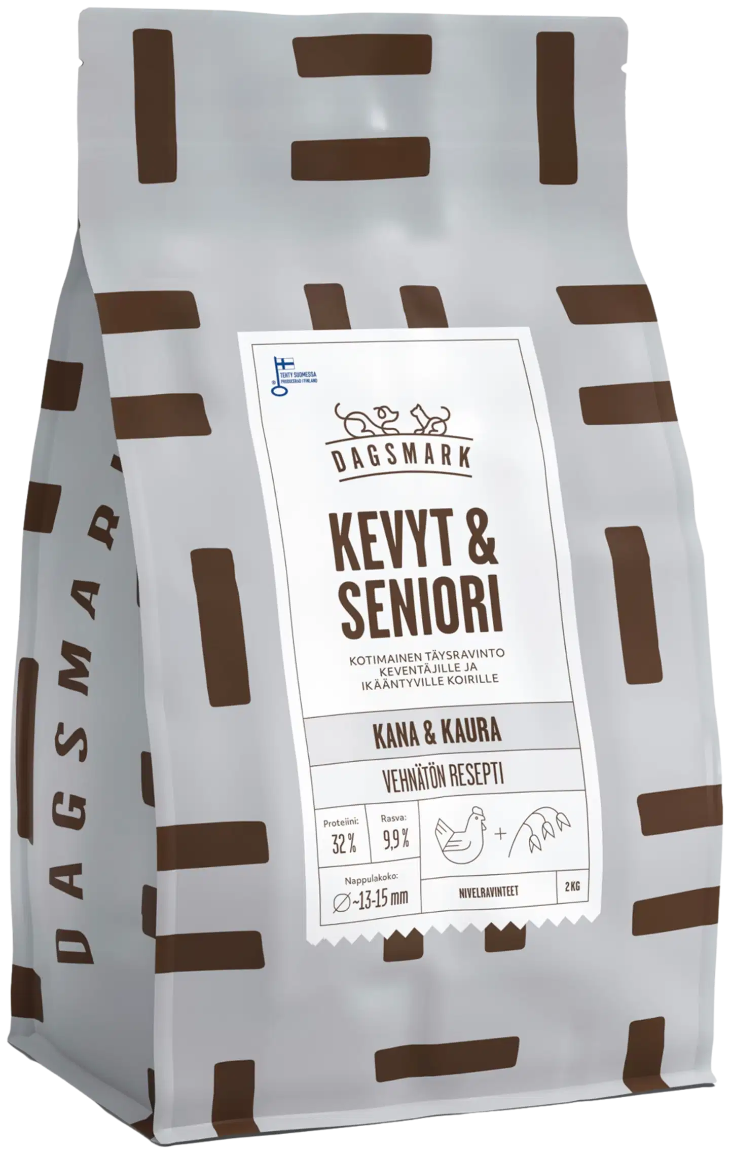 Dagsmark KEVYT & SENIORI vehnätön kana-kaura täysravinto koiran kuivaruoka 2 kg