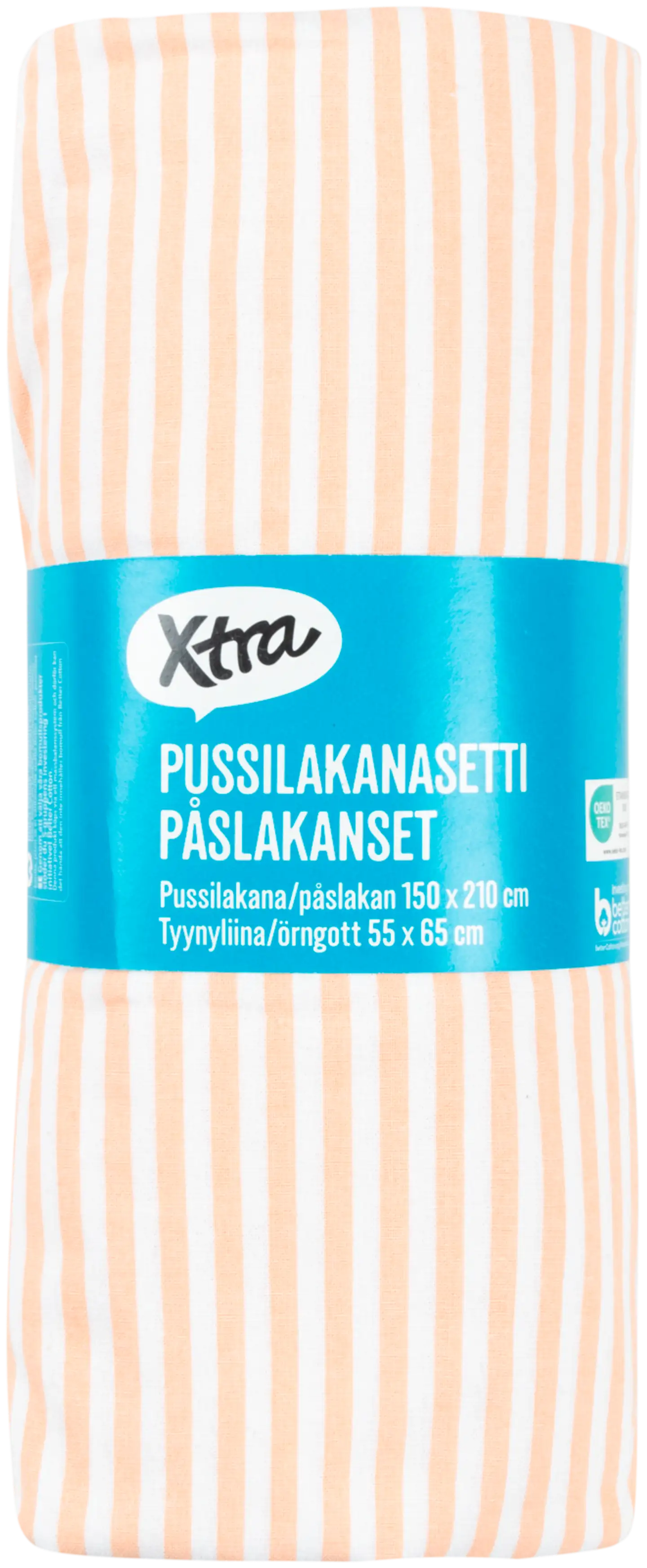 Xtra pussilakanasetti Lykke 150 x 210 cm + 55 x 65 cm aprikoosi/valkoinen - 2