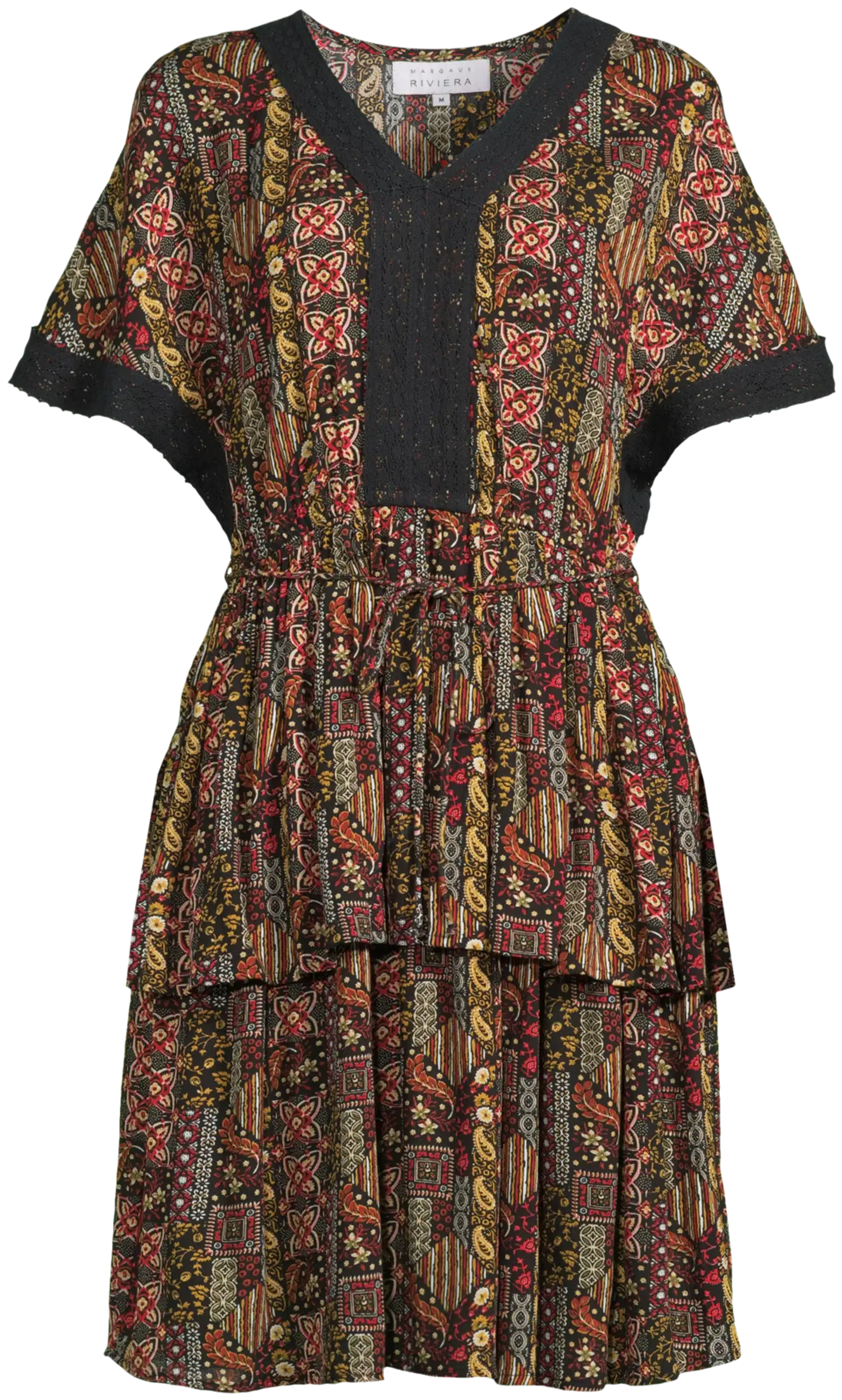 Margaux Riviera naisten lyhyt kuviollinen frillahelmainen mekko SOK-120 - WINE AOP - 2