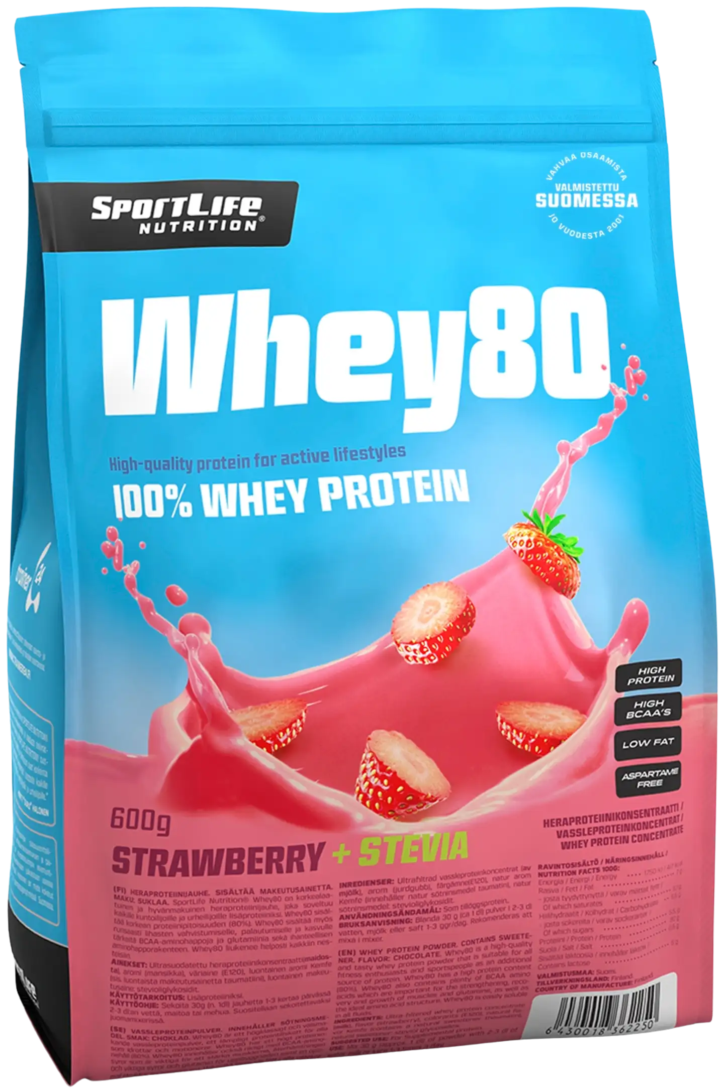 SportLife Nutrition Whey80 600g mansikka heraproteiinijauhe