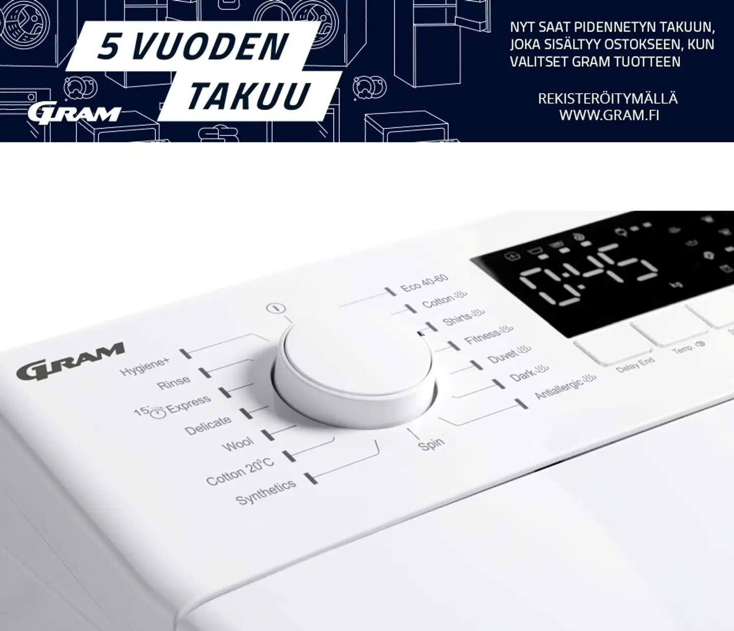 Gram päältä täytettävä pyykinpesukone WTL 20712-91 7kg valkoinen - 5