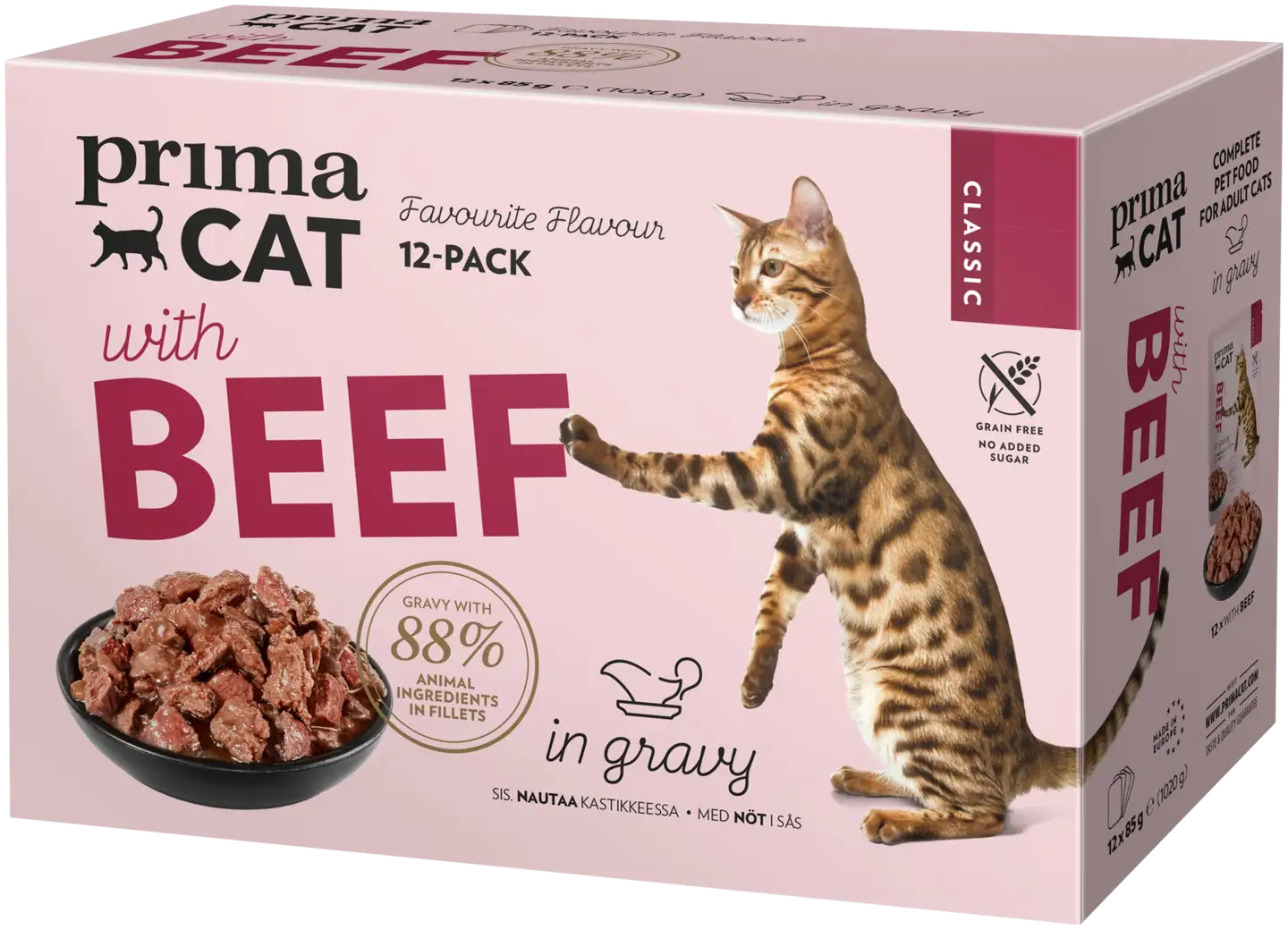 PrimaCat Classic Nautaa kastikkeessa 12 x 85 g