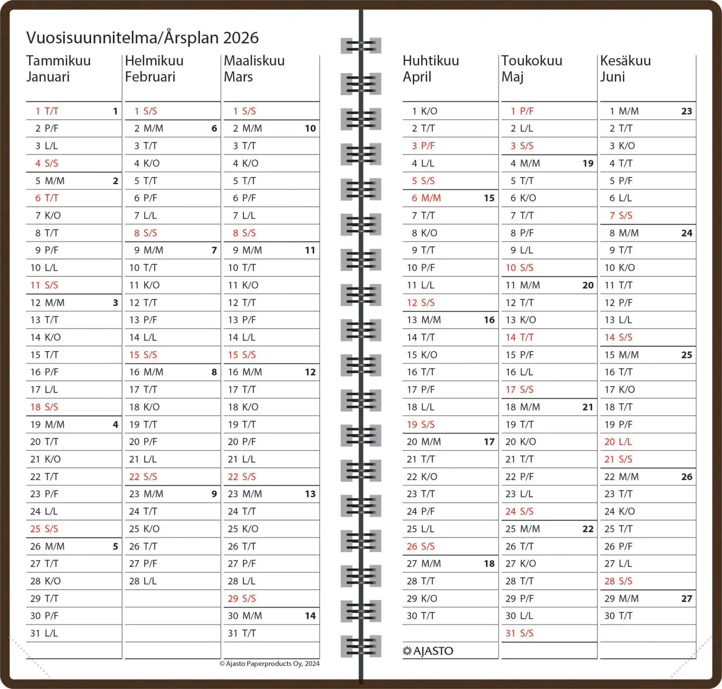 Ajasto taskukalenteri Agenda horizontal, ruskea - 3