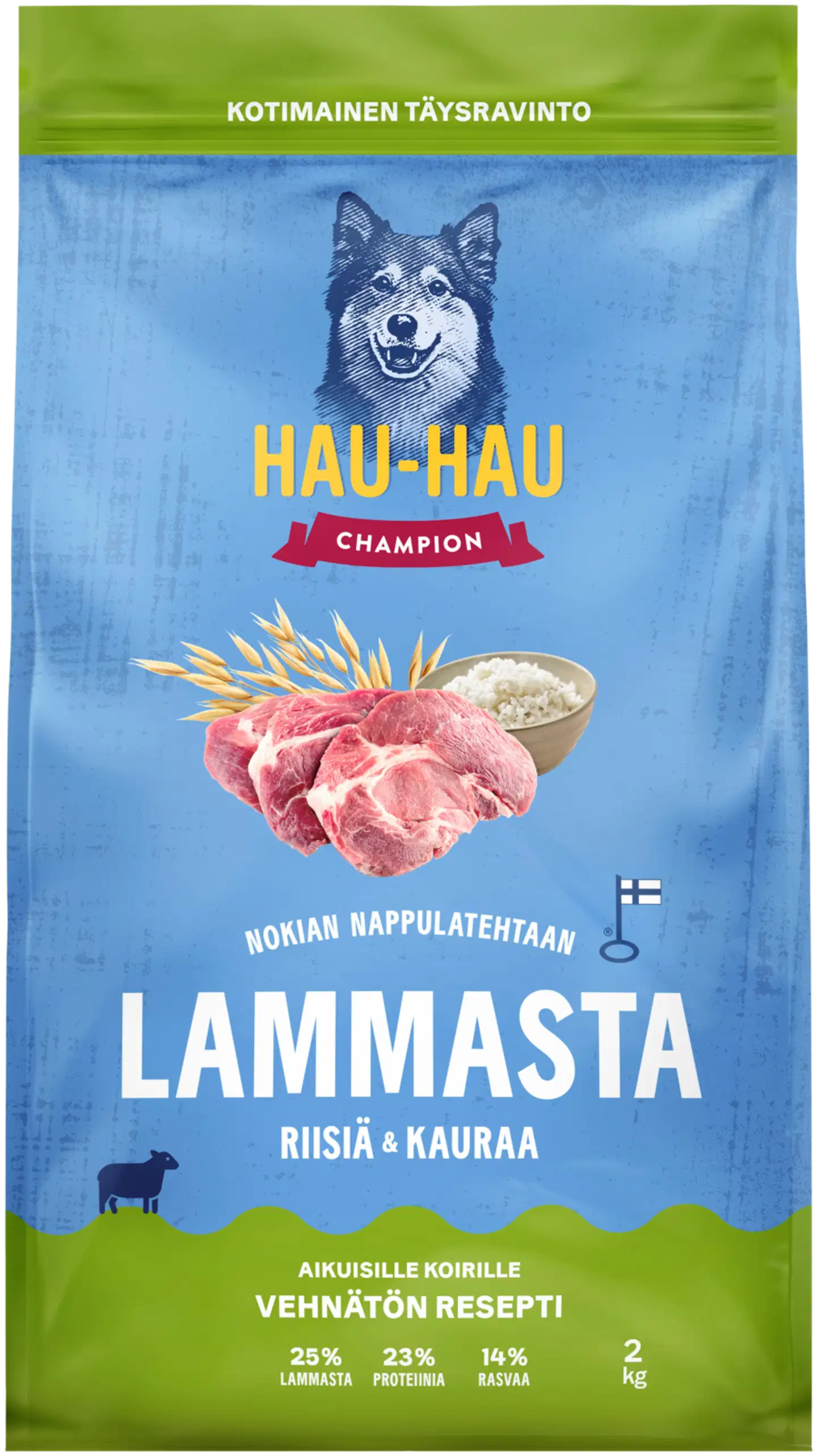 Hau-Hau Champion Nokian Nappulatehtaan Lammasta, riisiä & kauraa täysravinto aikuisille koirille 2 kg