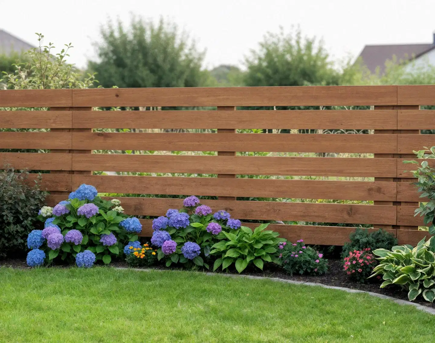 Näkösuoja-aita, vaakalaudoitus, luonnon ruskea, 183x80cm - 4