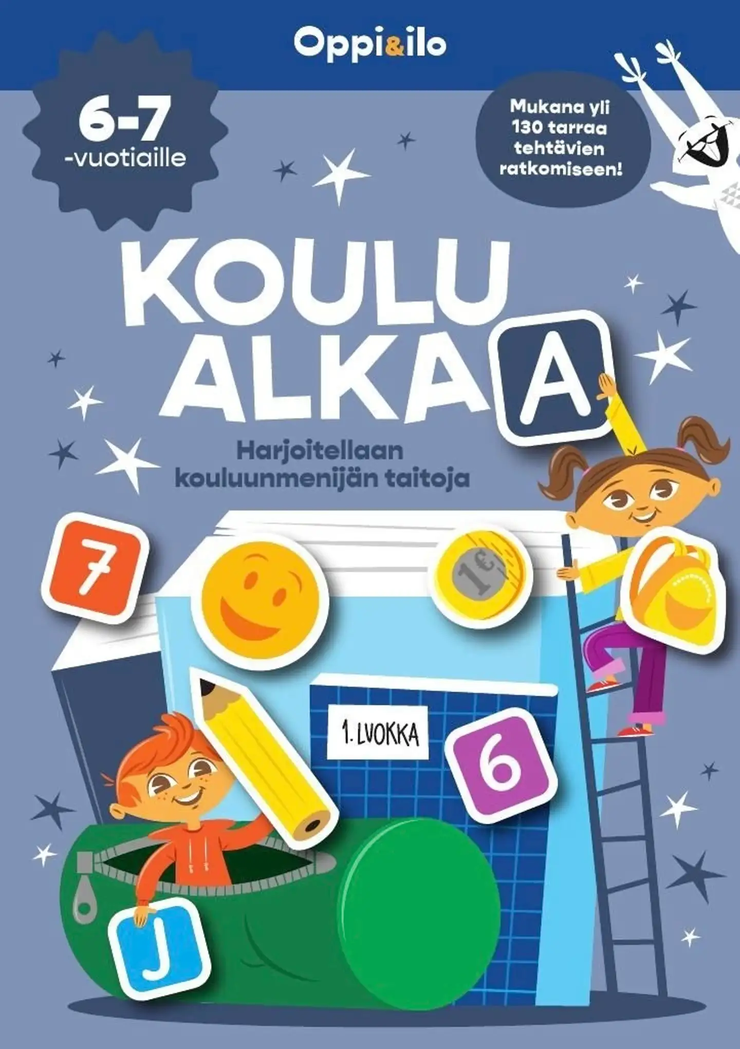 Koulu alkaa puuha- ja tarrakirja 6-7 v - Harjoitellaan kouluunmenijän taitoja