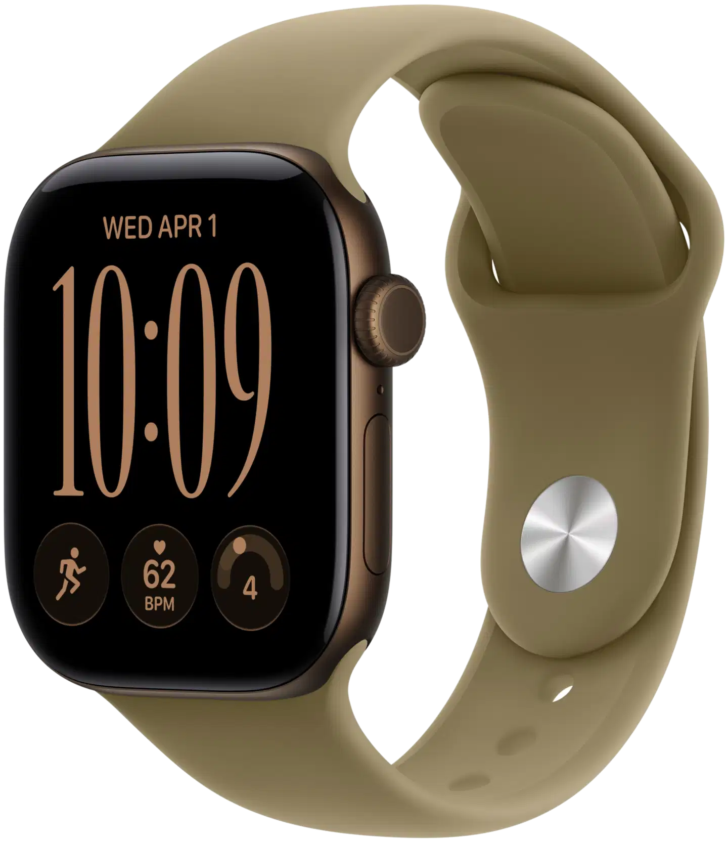 Apple Watch Series 12 GPS 46 mm:n tummanpronssinen alumiinikuori ja oliivinvihreä urheiluranneke - S/M - MJEQ4QN/A - 2