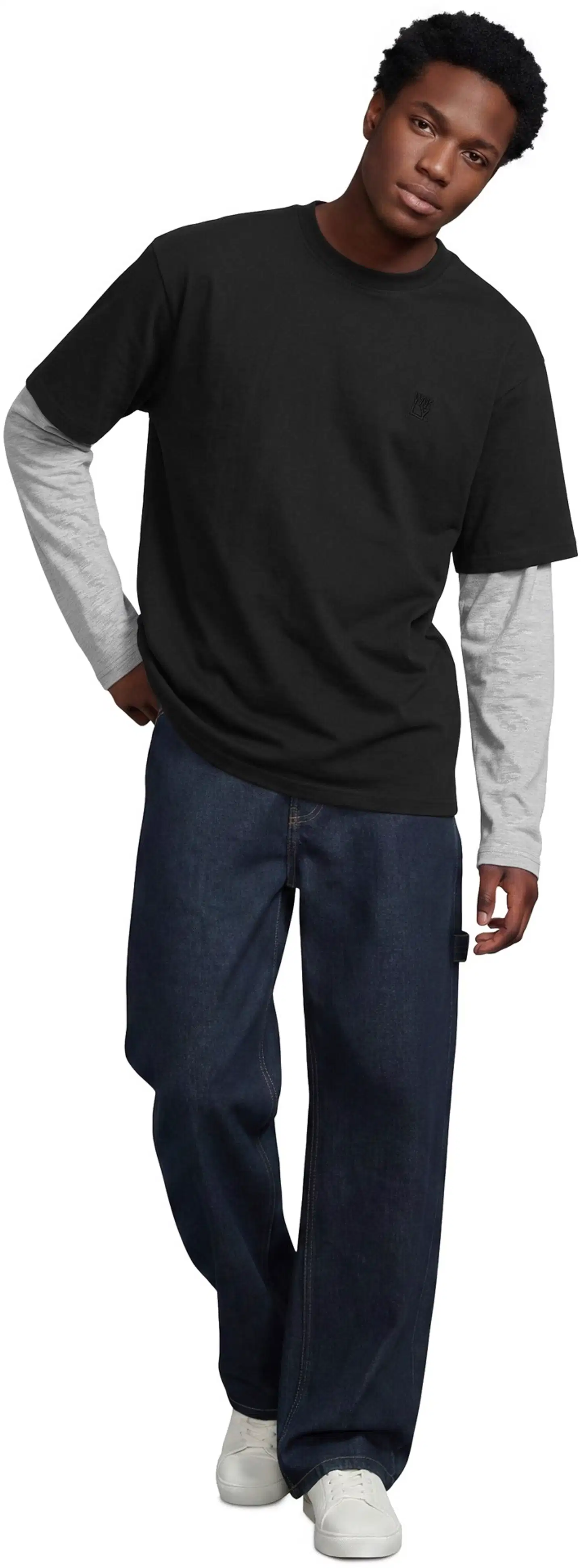 WKLY. miesten tuplahihainen t-paita 195W312602 - Black/grey mel - 4