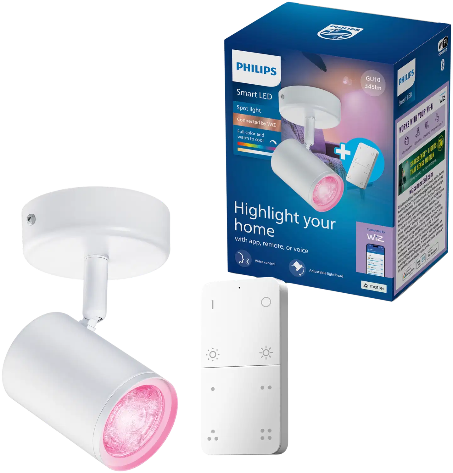 Philips Smart Lighting BOS kohdevalaisin GU10 5W RGB + säädettävä valkoinen kaukosäätimellä - 1