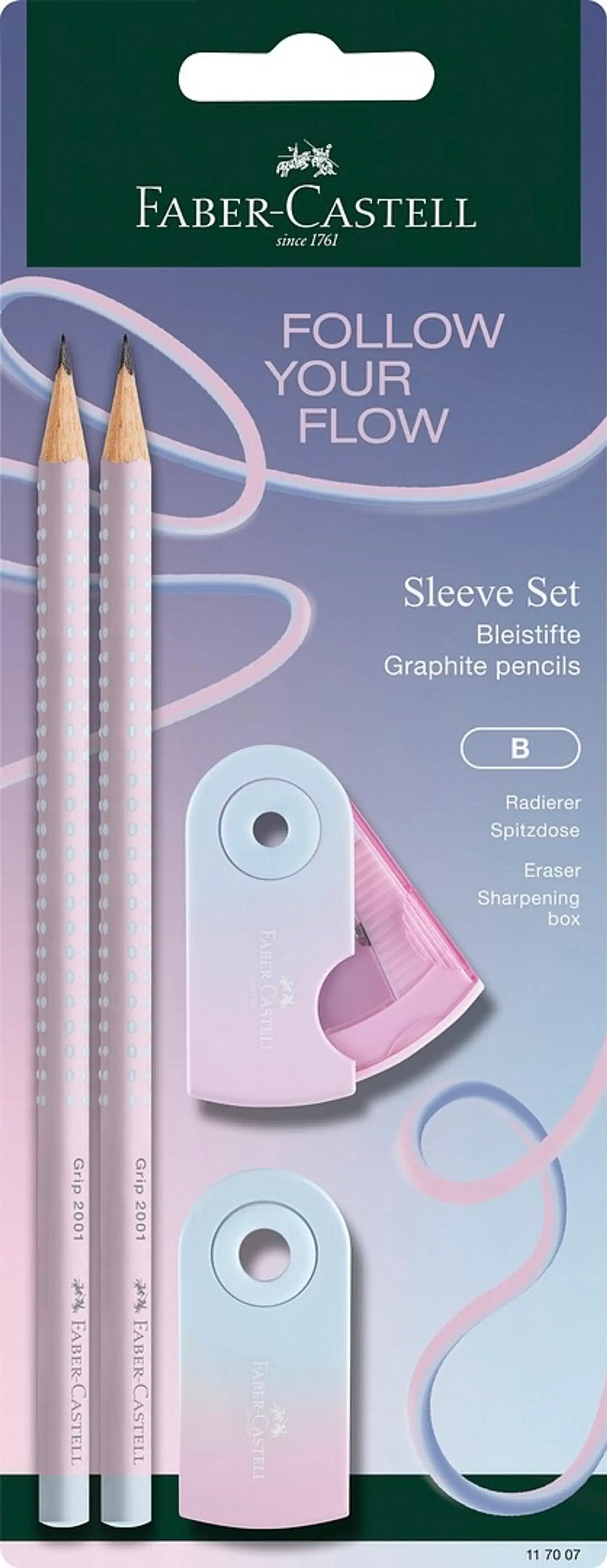 Faber-Castell Flow Blushing Sky setti 2 kynää + teroitin + pyyhekumi - 1