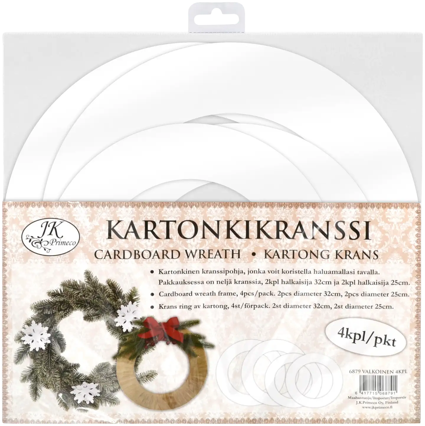 J.K. Primeco kartonkikranssi valkoinen 4kpl - 1