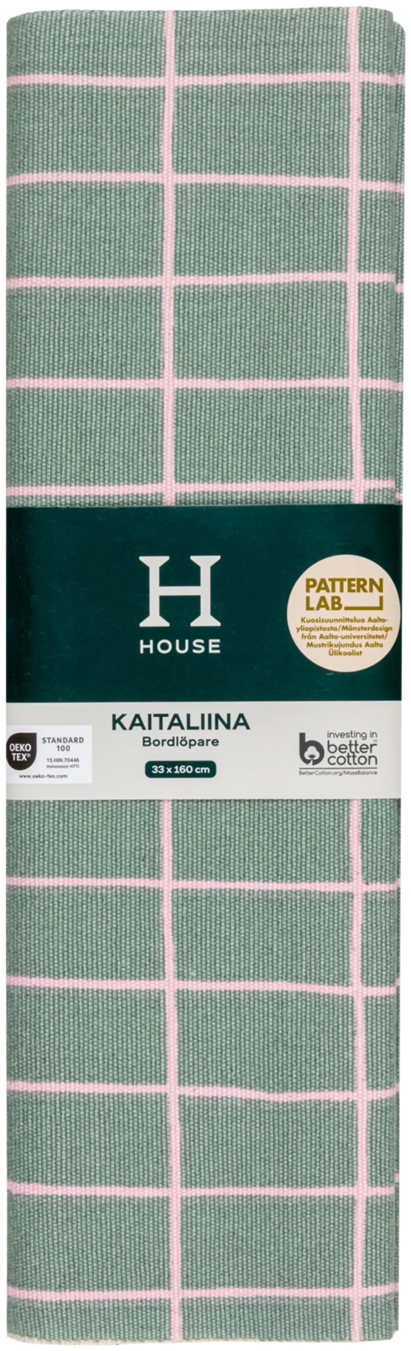 House kaitaliina Elonkorjuu 33x160 cm vihreä/vaaleanpunainen PatternLab - 3