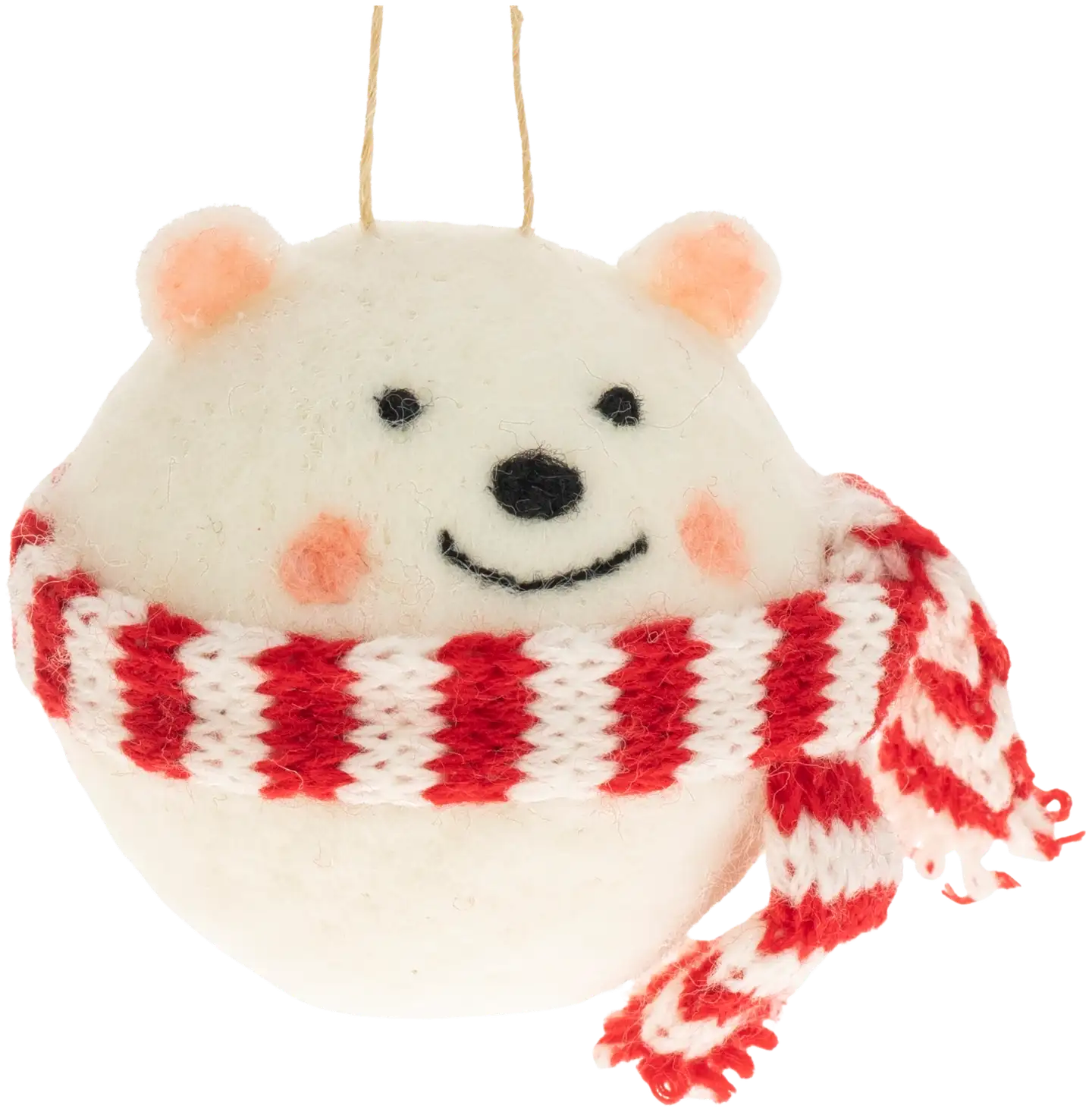 Weiste huopapallo nalle 6cm valkoinen, punavalkoinen raitahuivi