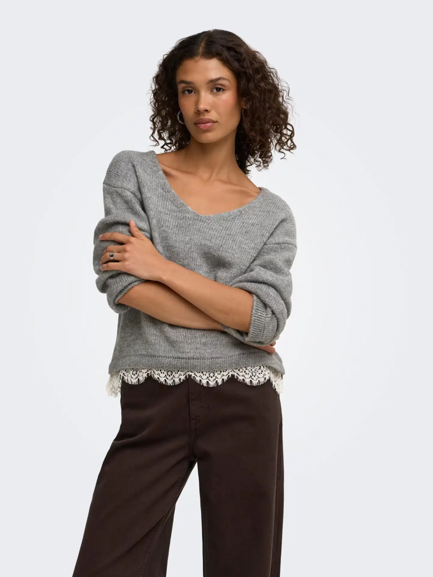 JDY naisten neule Jdystephanie - Light Grey Melange - 3