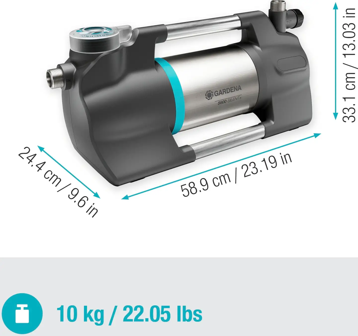 GARDENA puutarhapumppu 5600 Silent+#10Monivaihepumppu, 5600 l/h 4,7 bar - 4